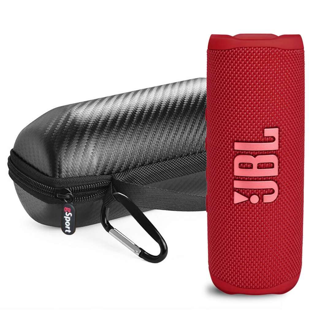 JBL FLIP 6 Waterproof Portable Speaker Bundle with gSport Carbon Fiber Case (Red)