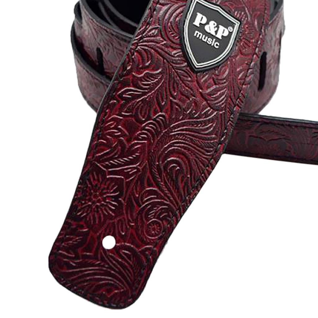 Ubervia Durable PU Leather Strap Belt for Guitar Bass Burgundy