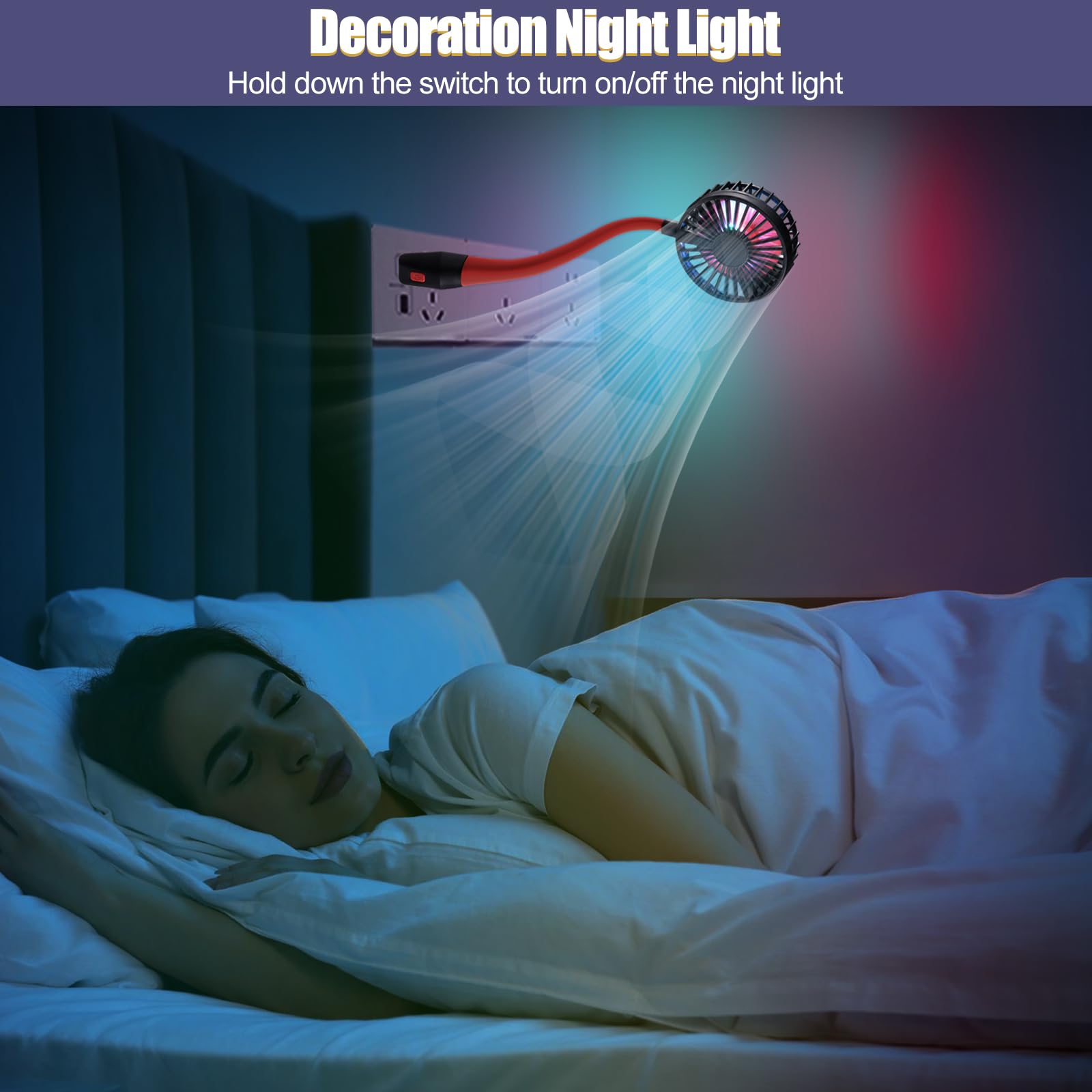 Glovion Usb Fan Mini Desk Fan Usb Powered Personal Fan 3 Speeds Strong Airflow Portable Fan With Night Light, On/Off Button, Fle