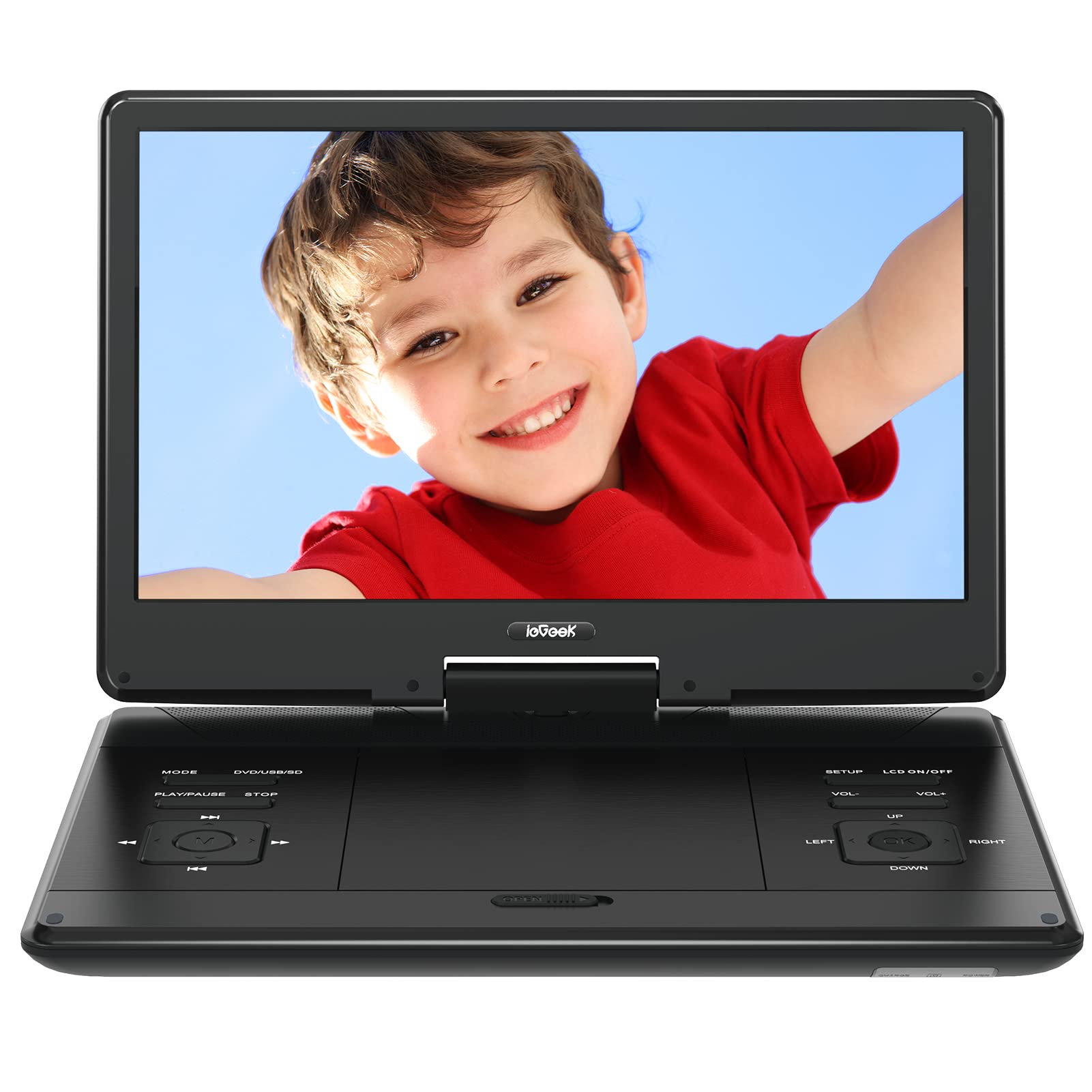 Iegeek 15.9' Portable Dvd Player   With 14.1' Large Hd Screen, 6 Hours Rechargeable Battery, High Volume Speakers, Region Free, Support Usb/Sd/Headphone/Sync Tv And Multiple Formats, Slow Play, Black