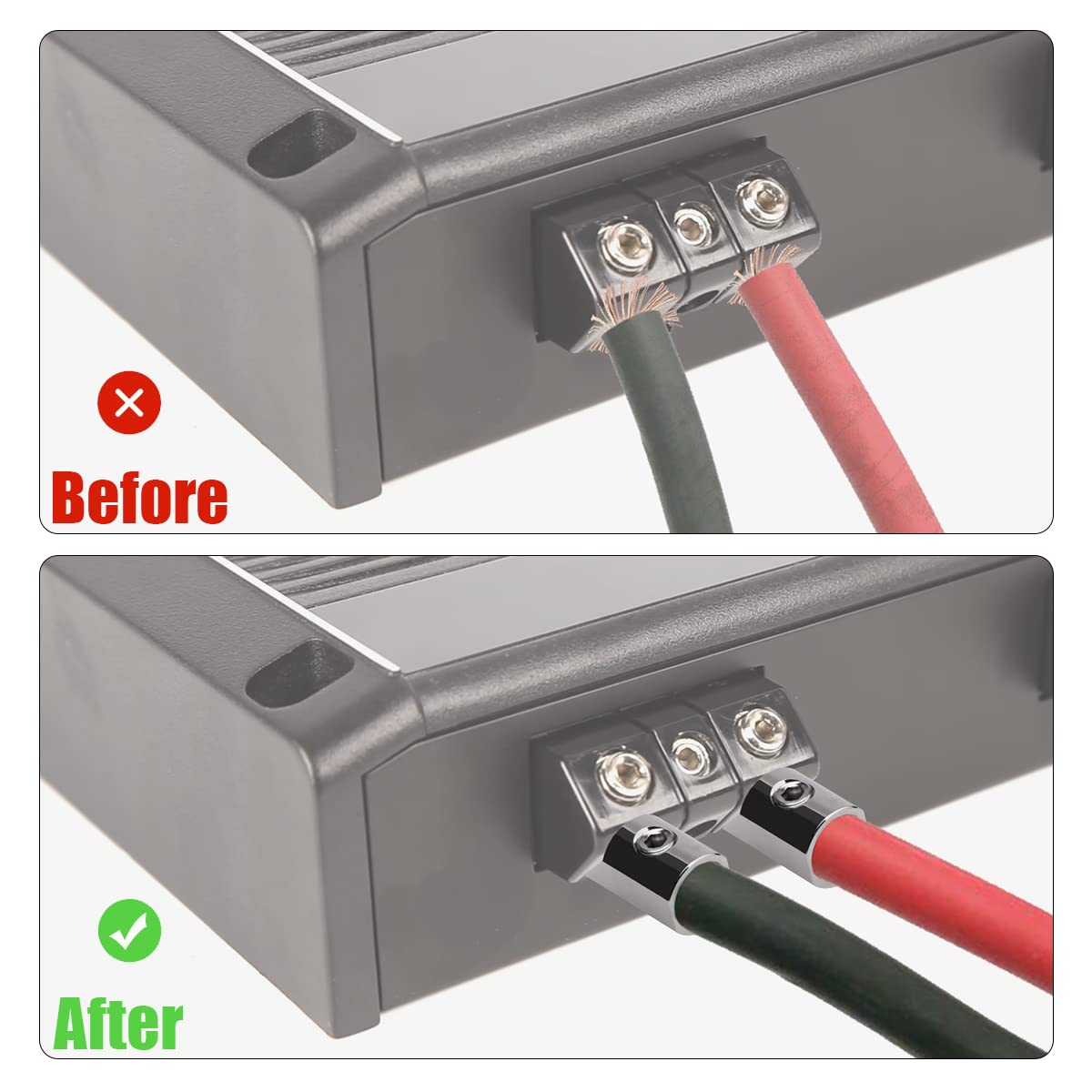 Urlwall 2Pcs Input Wire Gauge Reducer, Offset Angled 1/0 Gauge To 4 Gauge Amp Input Reducers, Car Audio Power/Ground Input Reduc