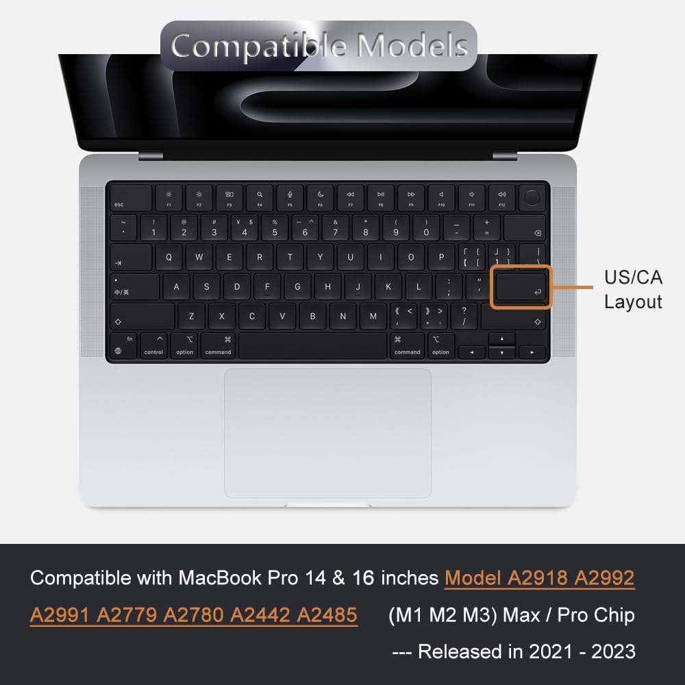 Masibloom Keyboard Cover Skin For Macbook Pro 14'' 16 Inch M3 Pro/Max Chip 2023 Released Liquid Retina Display & Touch Id Tpu Pr