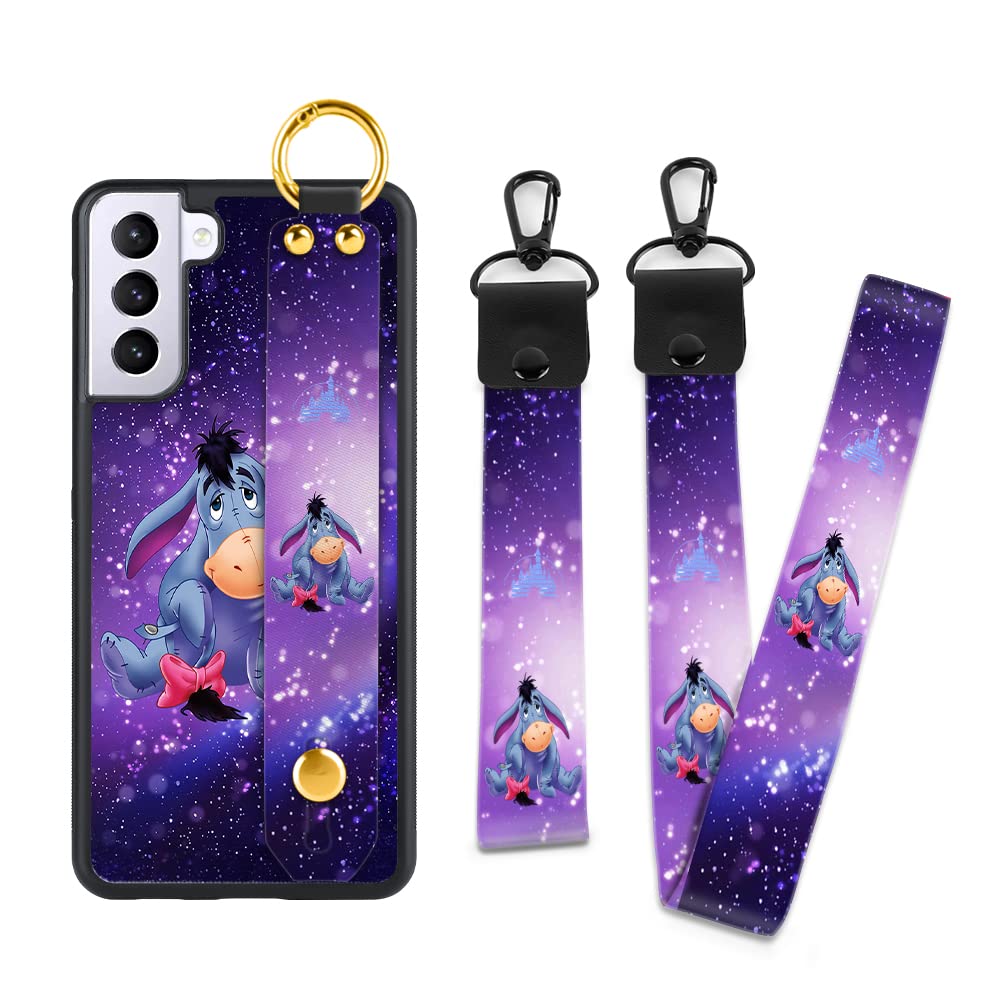 Cuwana Cartoon Case For Samsung Galaxy S22 Case 6.1 Inch Cute Purple Eeyore Cartoon Character Design With Lanyard Wrist Strap Ba