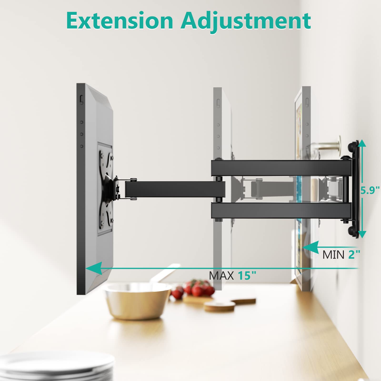 WALI Mount for Echo Show 21, Echo Show 15, Adjustable Wall Mounting Bracket with Heavy Duty 15� Extension Arm, Rotate Tilt Swivel for Alexa Echo Show 21, Echo Show 15, Holds up to 33lbs, Black