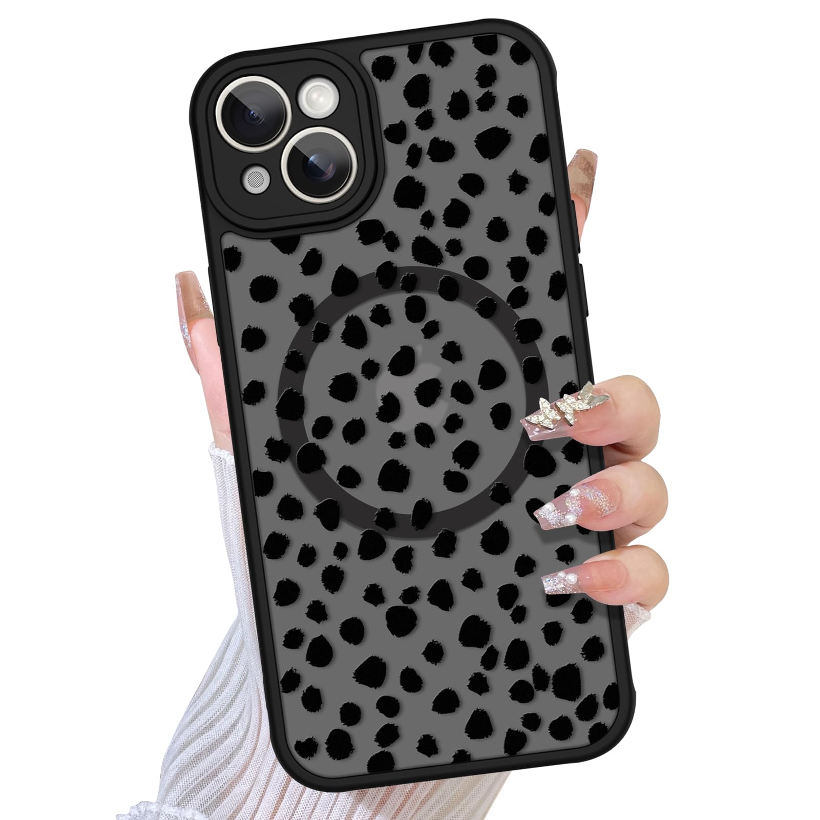 TEAUGHT Compatible with iPhone 15 Case Support for MagSafe Cute Pattern Speck Spot Camera Protection Matte Skin-Touch Cover for 