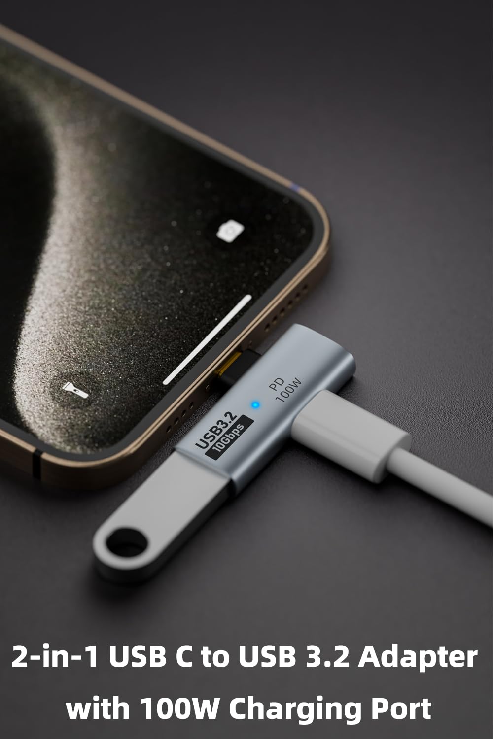 Areme 2 In 1 Usb C To Usb 3.2 Adapter With 100W Charging Port, Thunderbolt 4/3 Otg Converter For Rog Ally, Steam Deck, Quest 2, Iphone 15 Series, Ipad, Macbook And More Type C Device   Grey