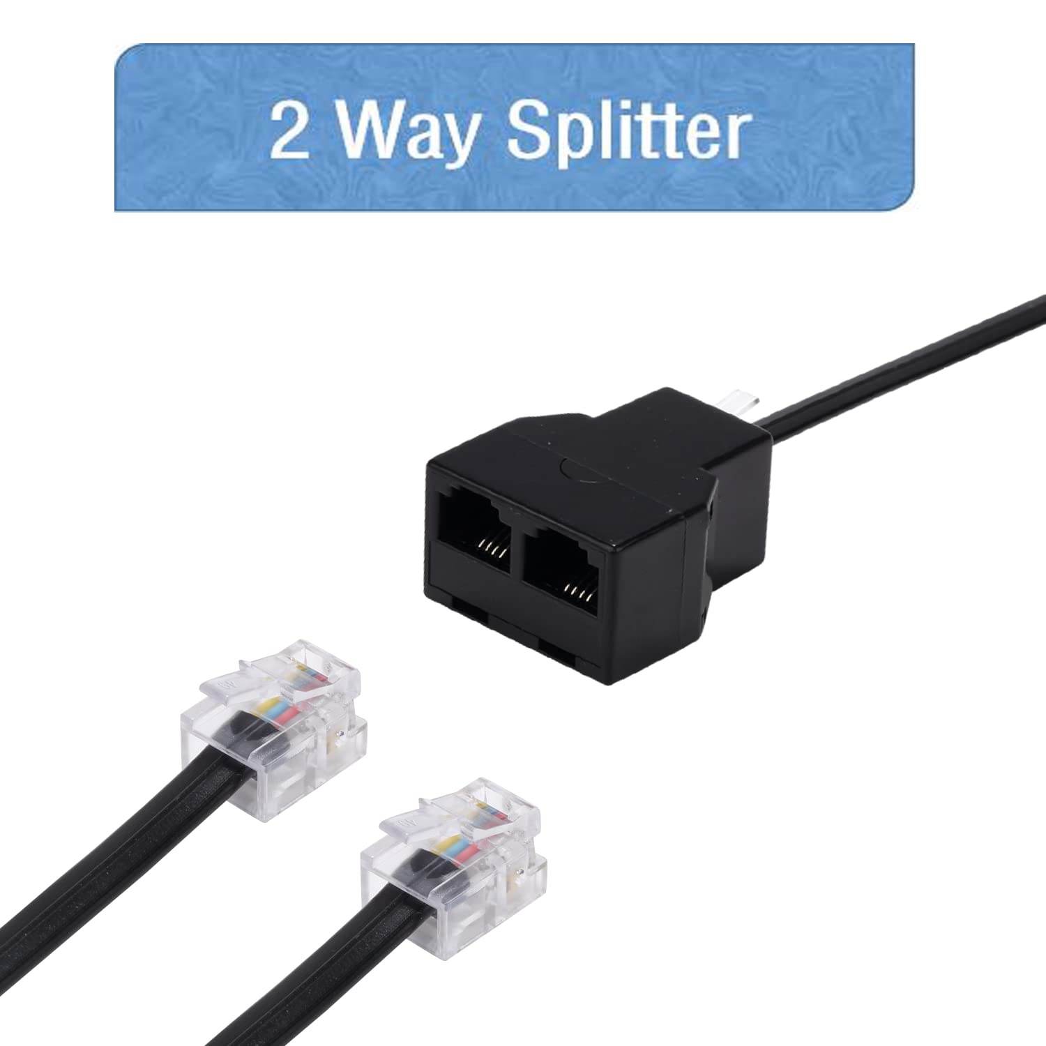 Lansensu Phone Line Splitter,Telephone Splitter,With Rj11 6P4C Plugs,Suitable For Telephone,Fax Machine,Black 2 Pack