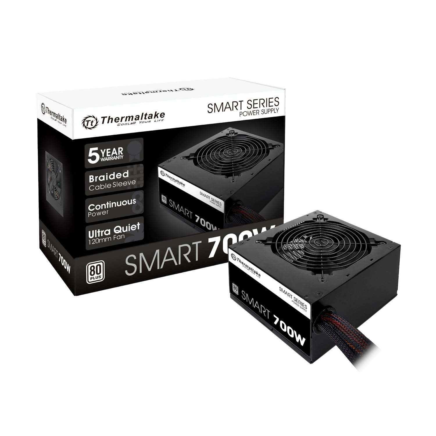 Thermaltake Smart 700W 80+ White Certified Psu, Continuous Power With 120Mm Ultra Quiet Fan, Atx 12V V2.3/Eps 12V Active Pfc Pow