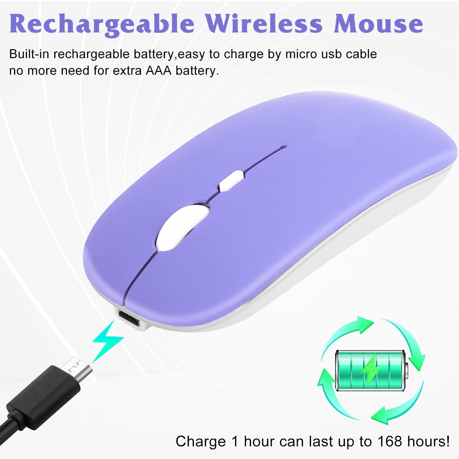 Urbanx 2.4Ghz & Bluetooth Mouse,Rechargeable Wireless Mouse For Samsung Galaxy Tab S8+ S8 S7+ S7 Fe S6 S5E Bluetooth Wireless Mouse For Laptop/Pc/Mac/Ipad Pro/Computer/Tablet/Android Violet Purple