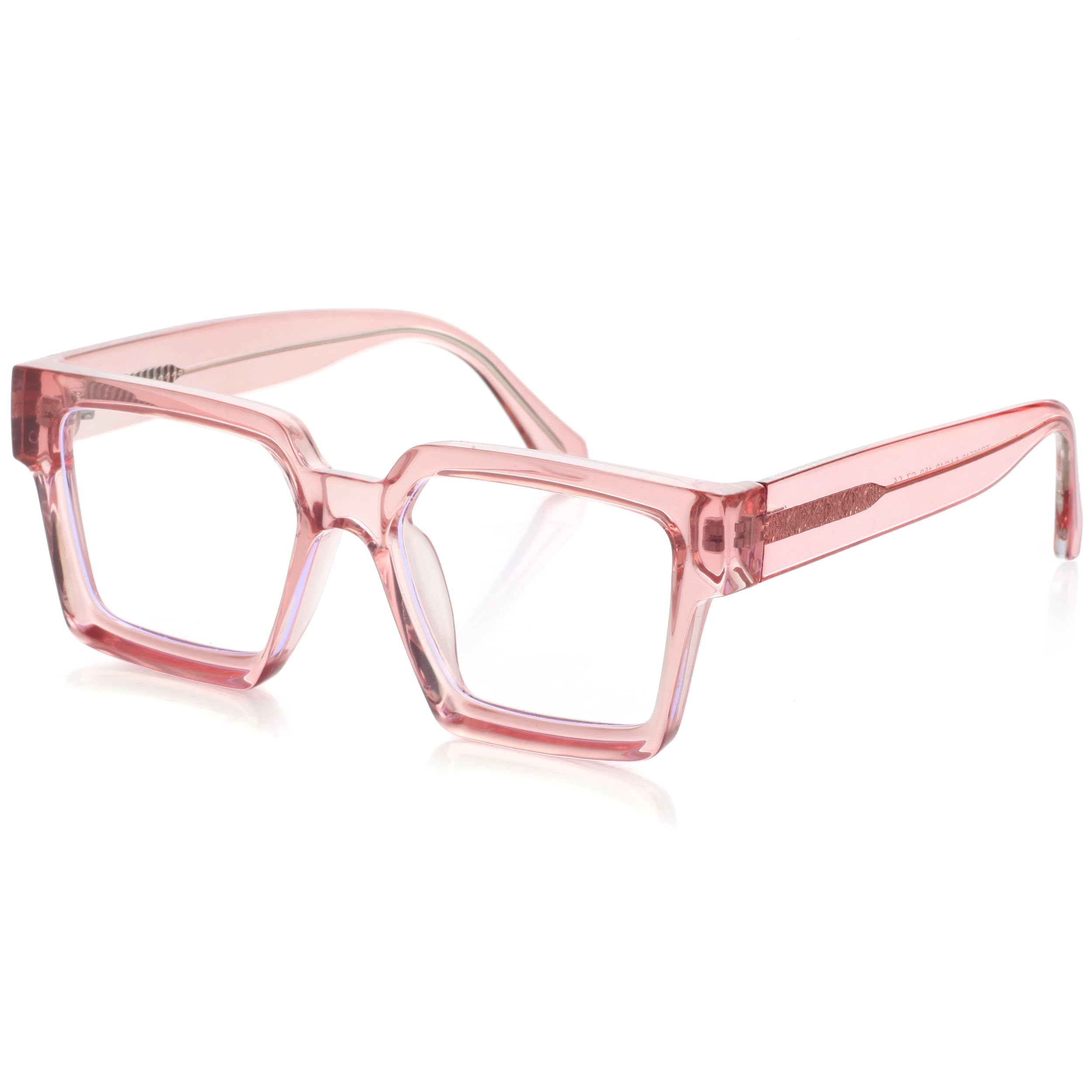 Kursan Square Clear Lens Glasses for Women Men Retro Oversized Thick Frame Eyeglasses (Transparent Pink)