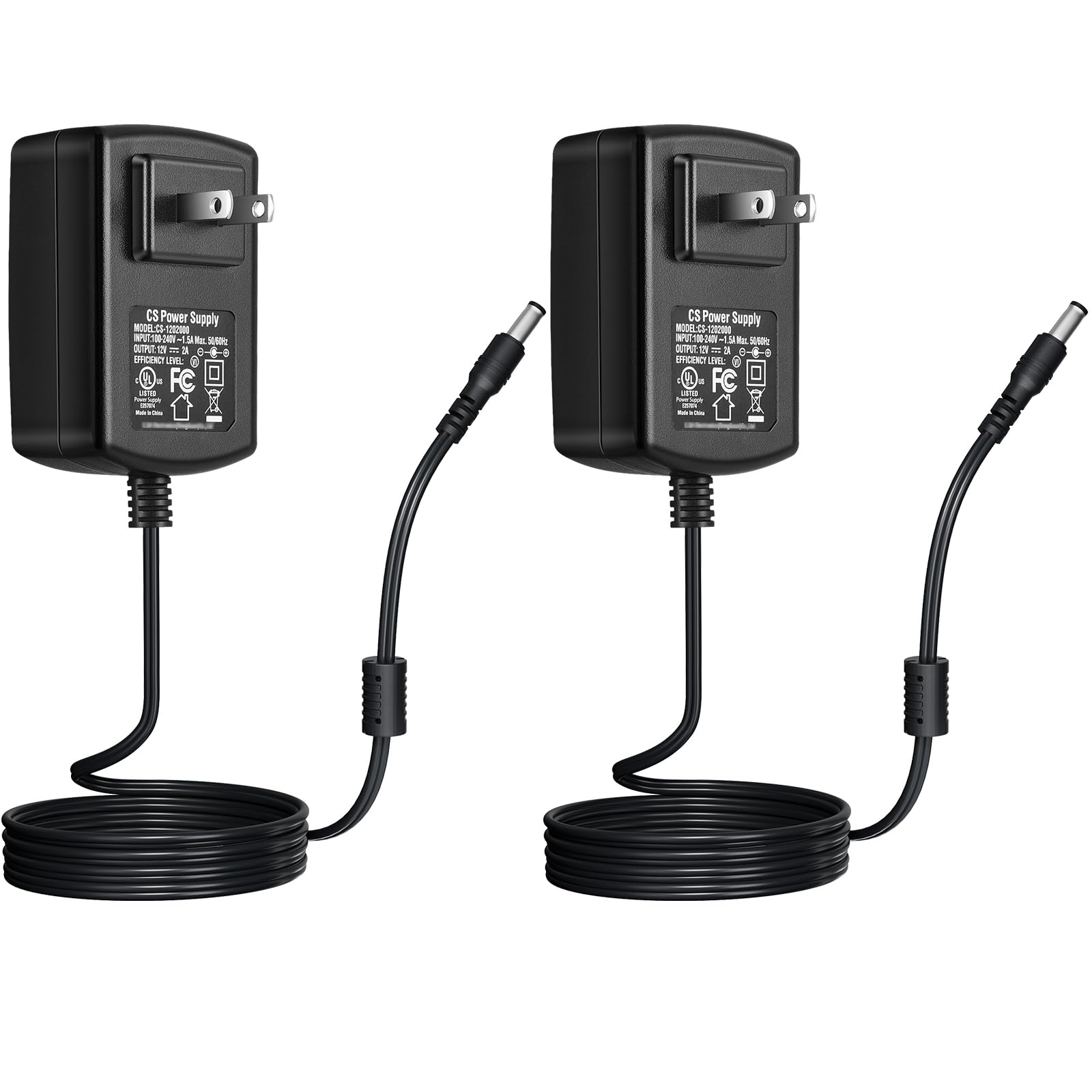 [UL Certified] 2-Pack 12V 2A Power Supply Adapter, 5.5mm x 2.1mm Plug, AC to DC Adapter for IP Camera, DVR, NVR, LED IR, Router 