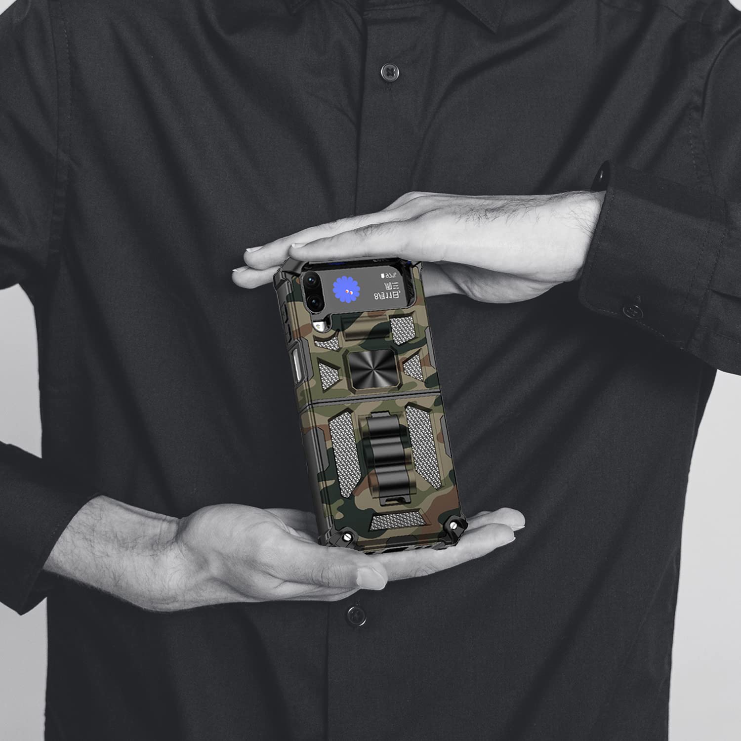 Ephoou Camo Case For Samsung Galaxy Z Flip4, Military Grade Shockproof Phone Case Cover With Kickstand For Samsung Galaxy Z Flip