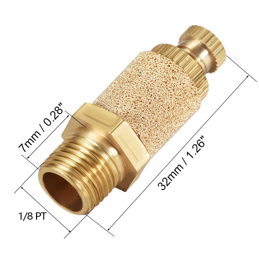 Zlyy 5Pcs 1/8 Male Thread Pneumatic Silencer Muffler Fitting, Top Adjustable Air Flow Speed Controller, Sintered Bronze Exhaust