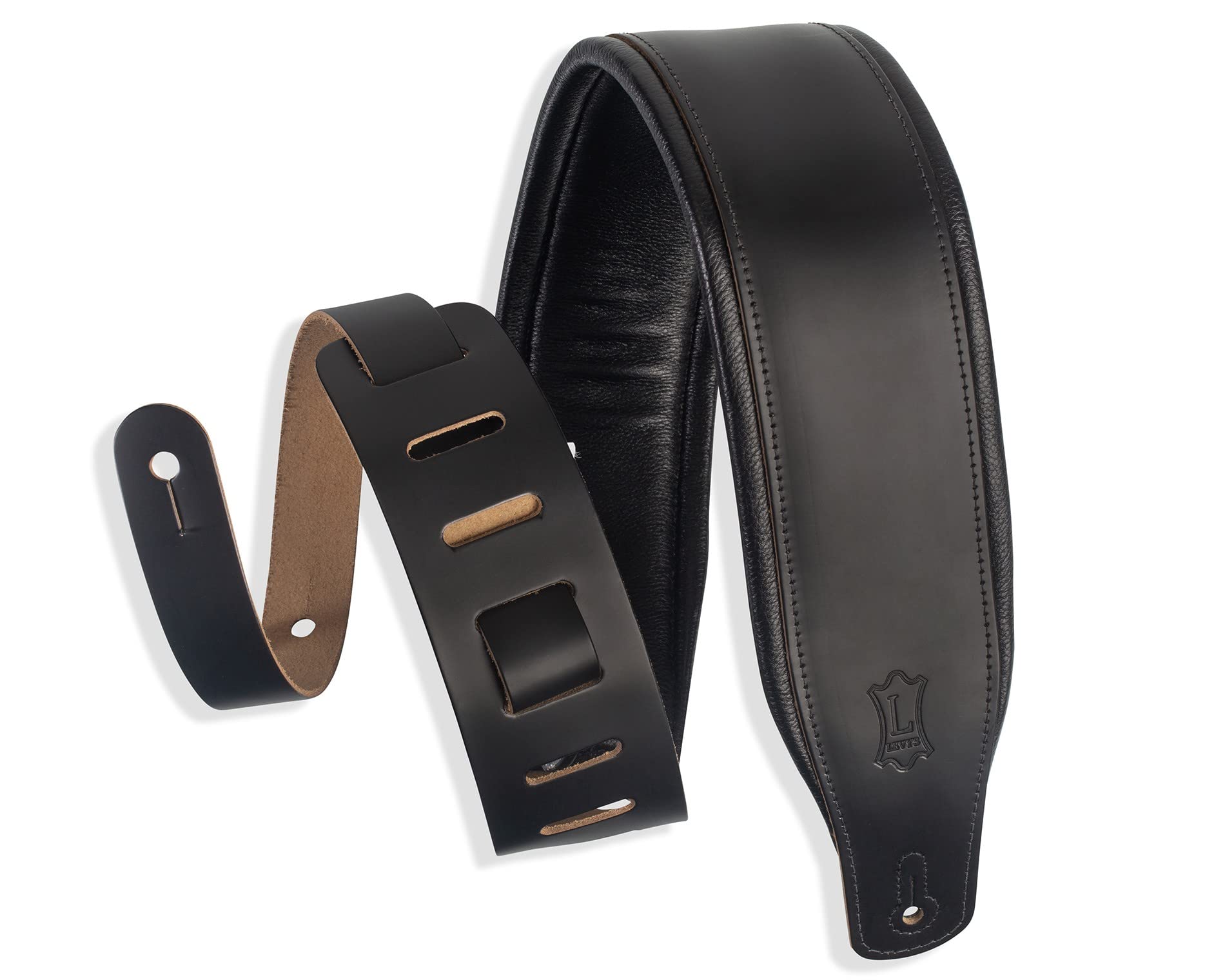 Levy'S Leathers 3'' Wide Amped Leather Series Guitar Strap With Foam Padding And Garment Leather Backing; Black (M26Pd Blk)