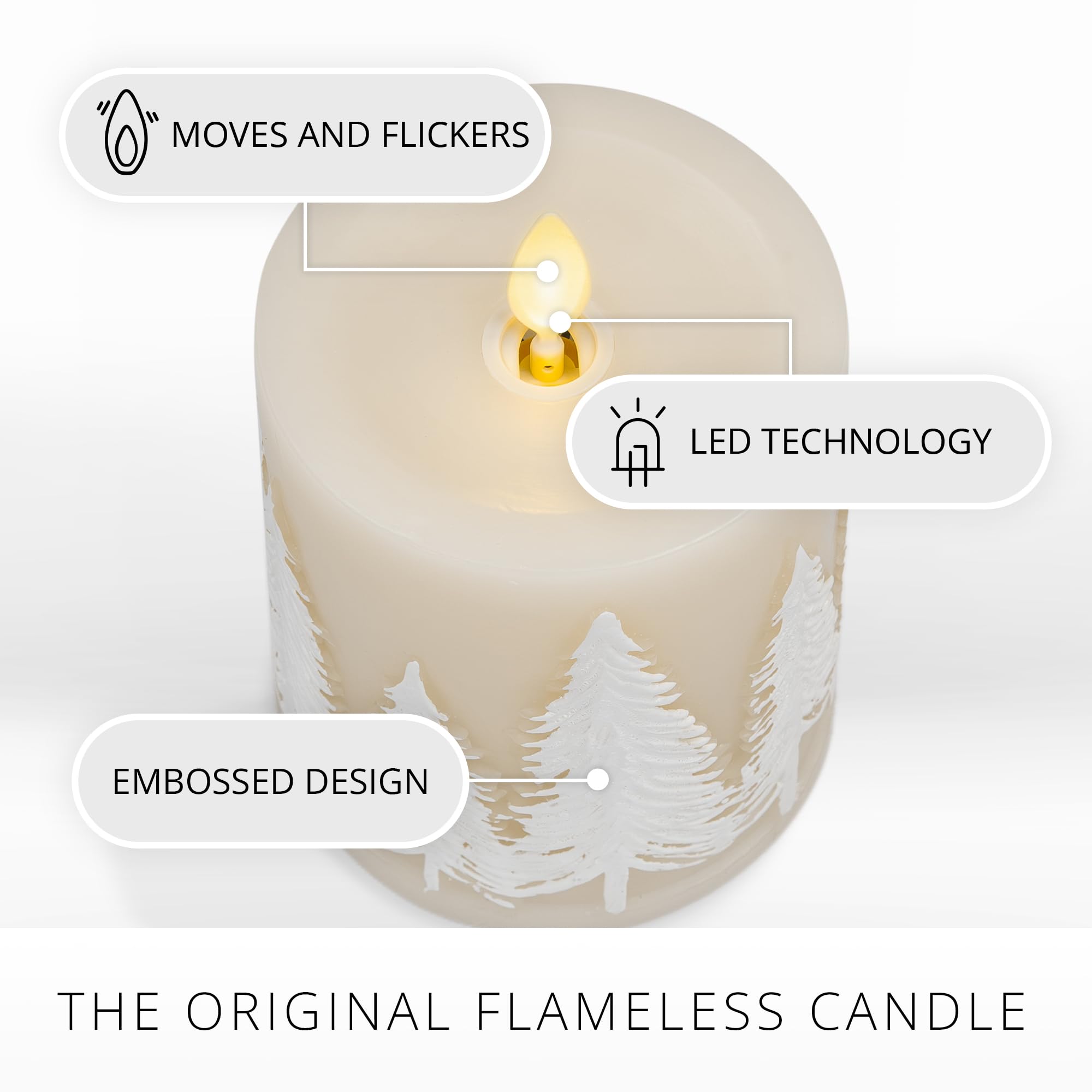 Luminara White Swan Embossed Trees Flameless Led Candle, 3.2'' X 4.5'', Moving Flame, Safe Timer Feature, Real Wax, Battery Oper