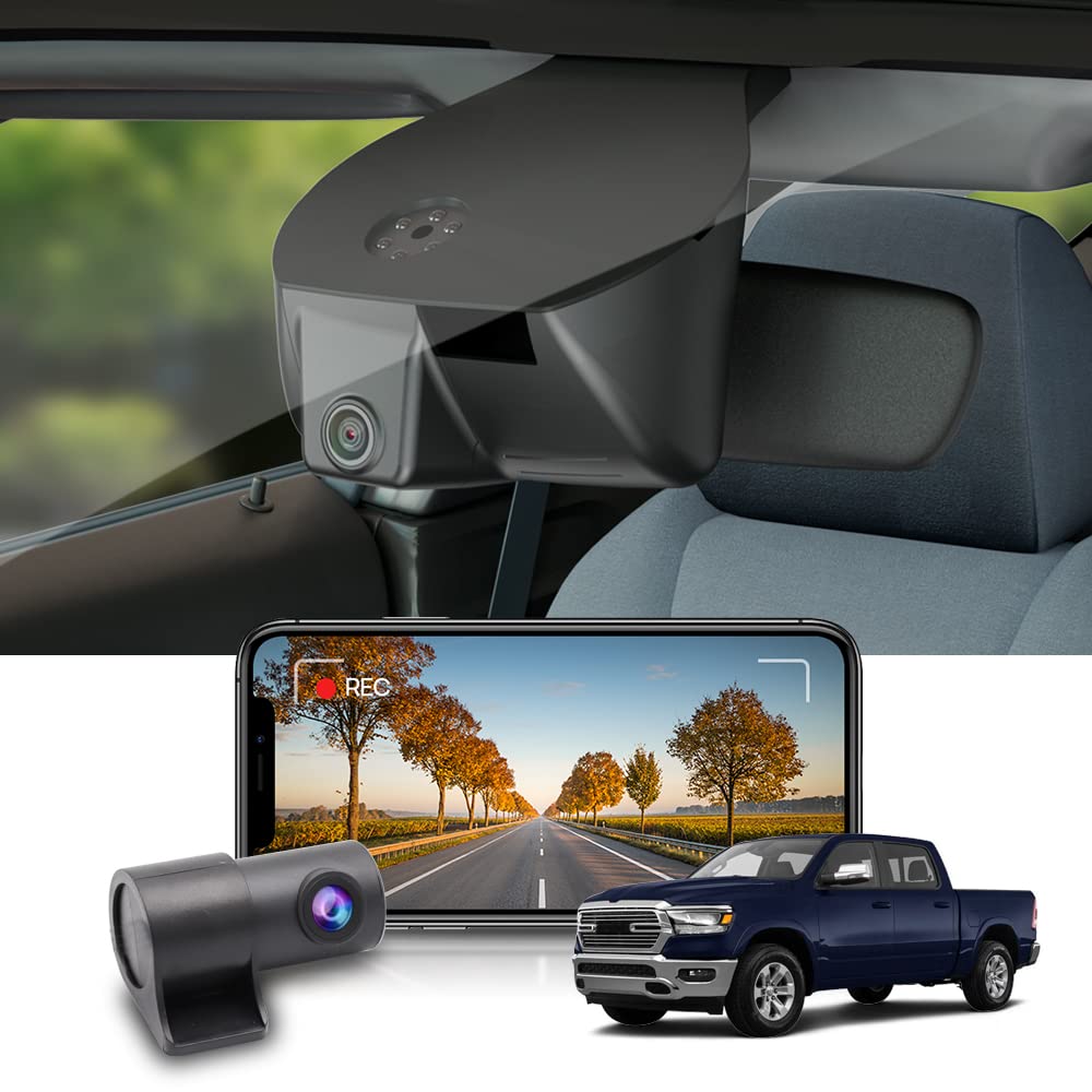 Fitcamx Front 4K+Rear 1080P Dash Cam Adapts For Ram 1500 (Model A) 2019 2020 2021 2022 2023 2024 Rebel Big Horn Laramie, Oem Loo