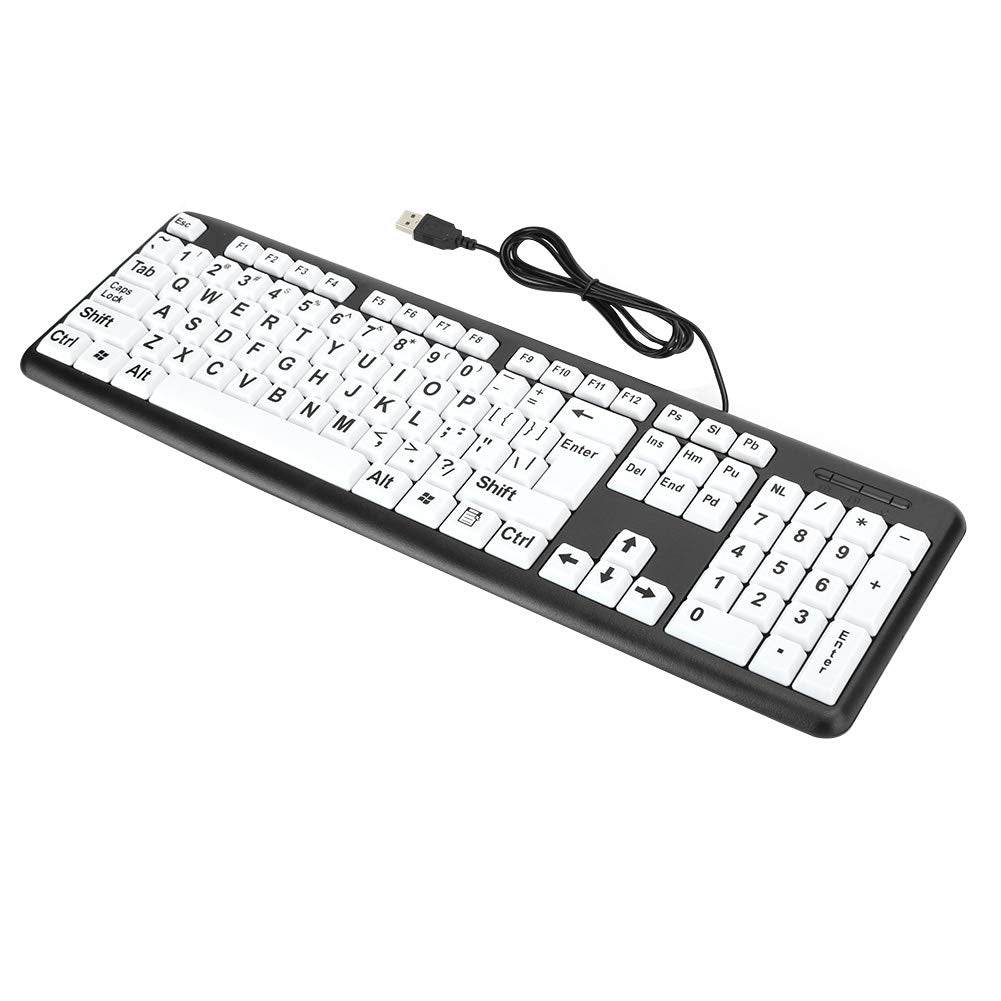 Zopsc 1 Black Computer Keyboard Wired Usb Keyboard Low Vision Keyboard Usb Wired Old People Keyboard With White Large Print Keys