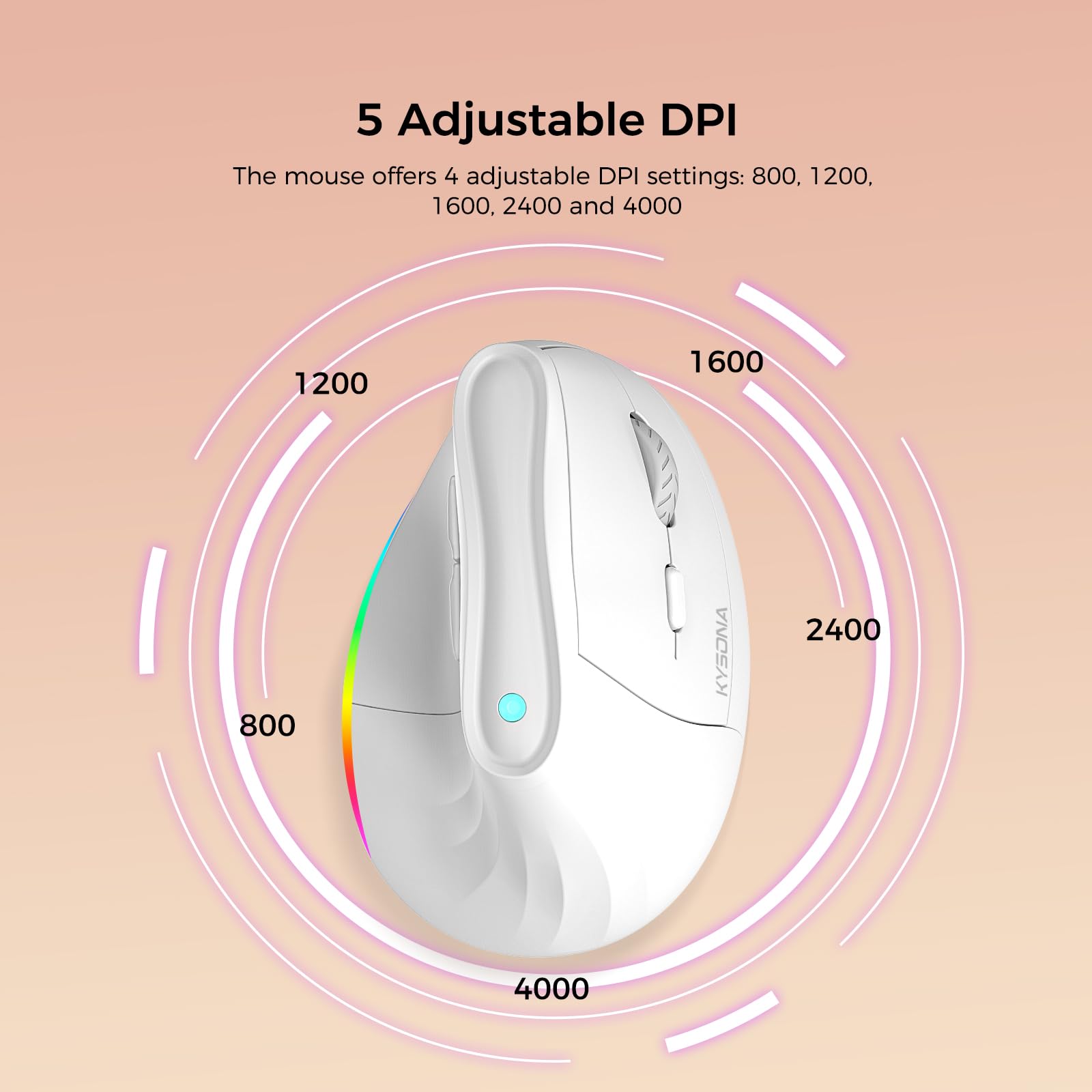 57 Wireless Ergonomic Mouse, Vertical Mouse, Carpal Tunnel Mouse, Rgb Light, Rechargeable, Bluetooth & 2.4G, 5-Level Dpi Adjustm