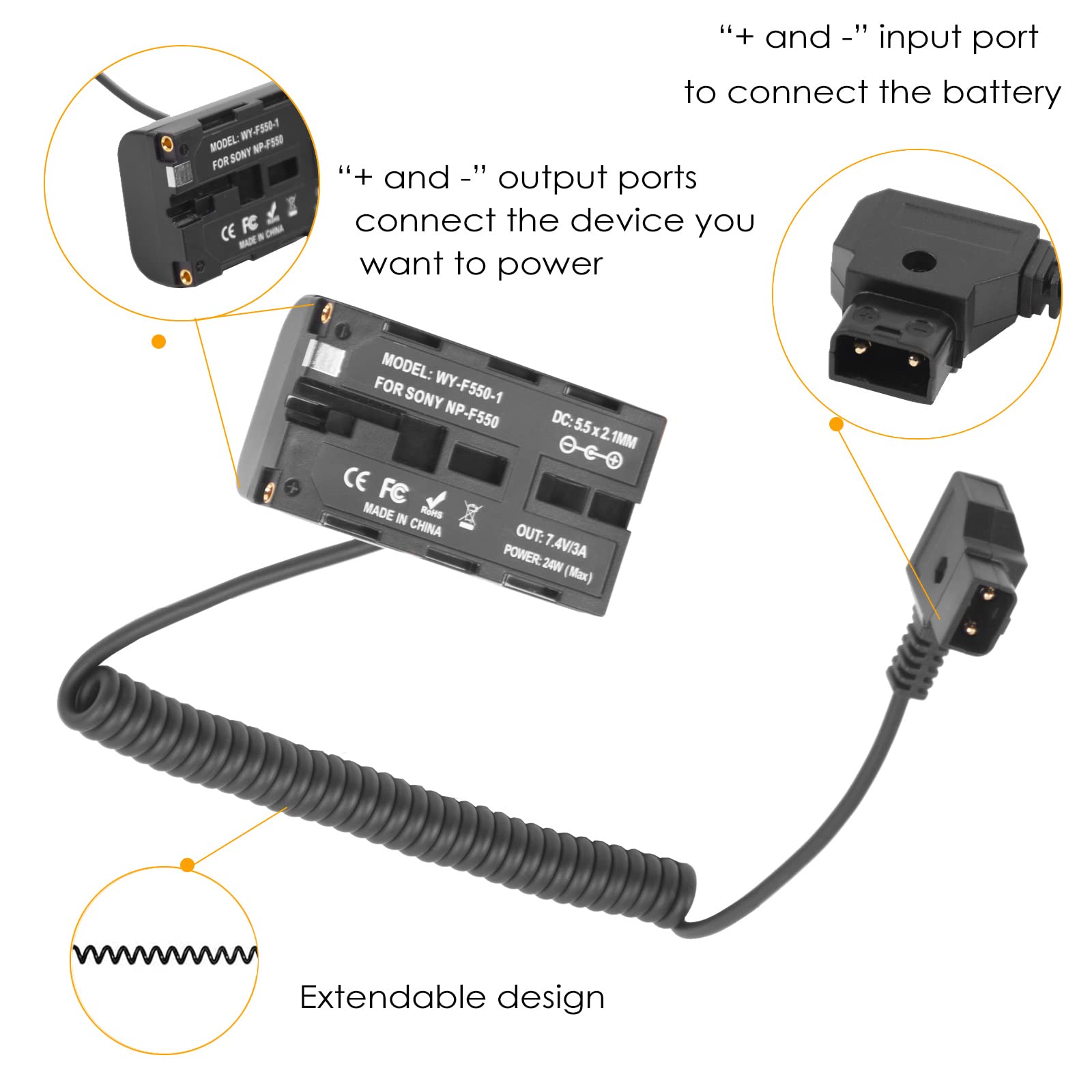 D Tap Coiled Power Cable To Np F550 Dummy Battery Compatible With Sony Np F550/770/570 Np F970 Power Led Light Feelworld Atomos