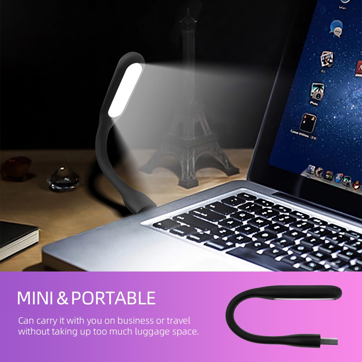 Finenic Usb Led Light Lamp For Power Bank (10 Pcs) Portable Eye Care Mini Night Light With Flexible Arm, Usb Gooseneck Reading L