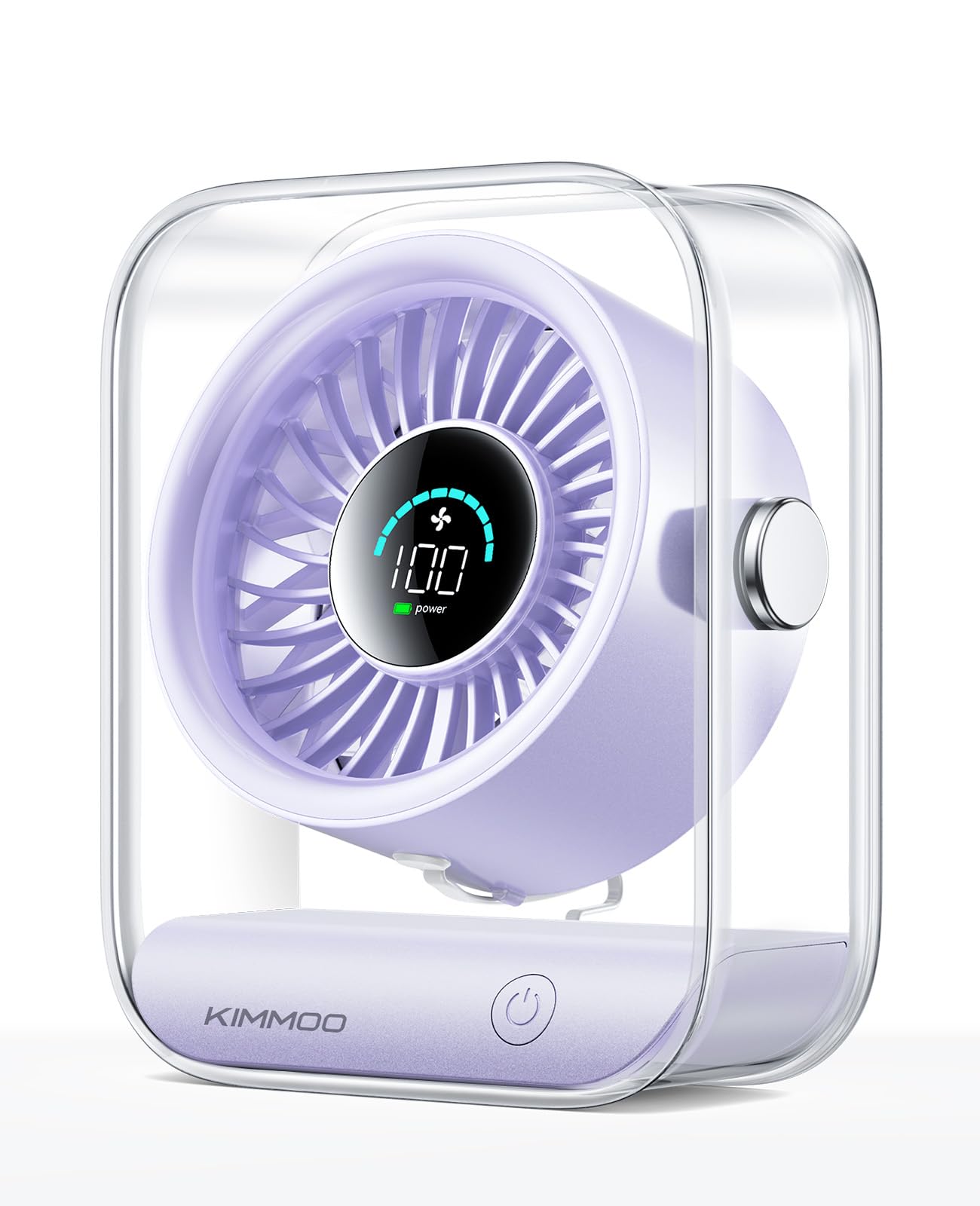 KIMMOO USB Desk Fan, Quiet Table Fan with Turbo Airflow, 100 Speeds, Digital Display, 90 Rotating, Small Rechargeable Battery De