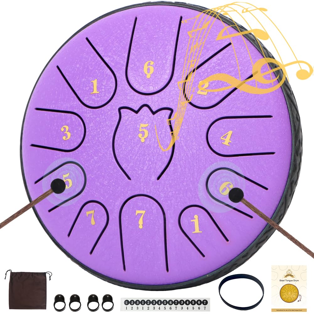 Steel Tongue Drum 6 Inche 11 Note Steel Drums Rain Chime,Raindrop Drum,Rain Drum for Outside Garden(Purple)