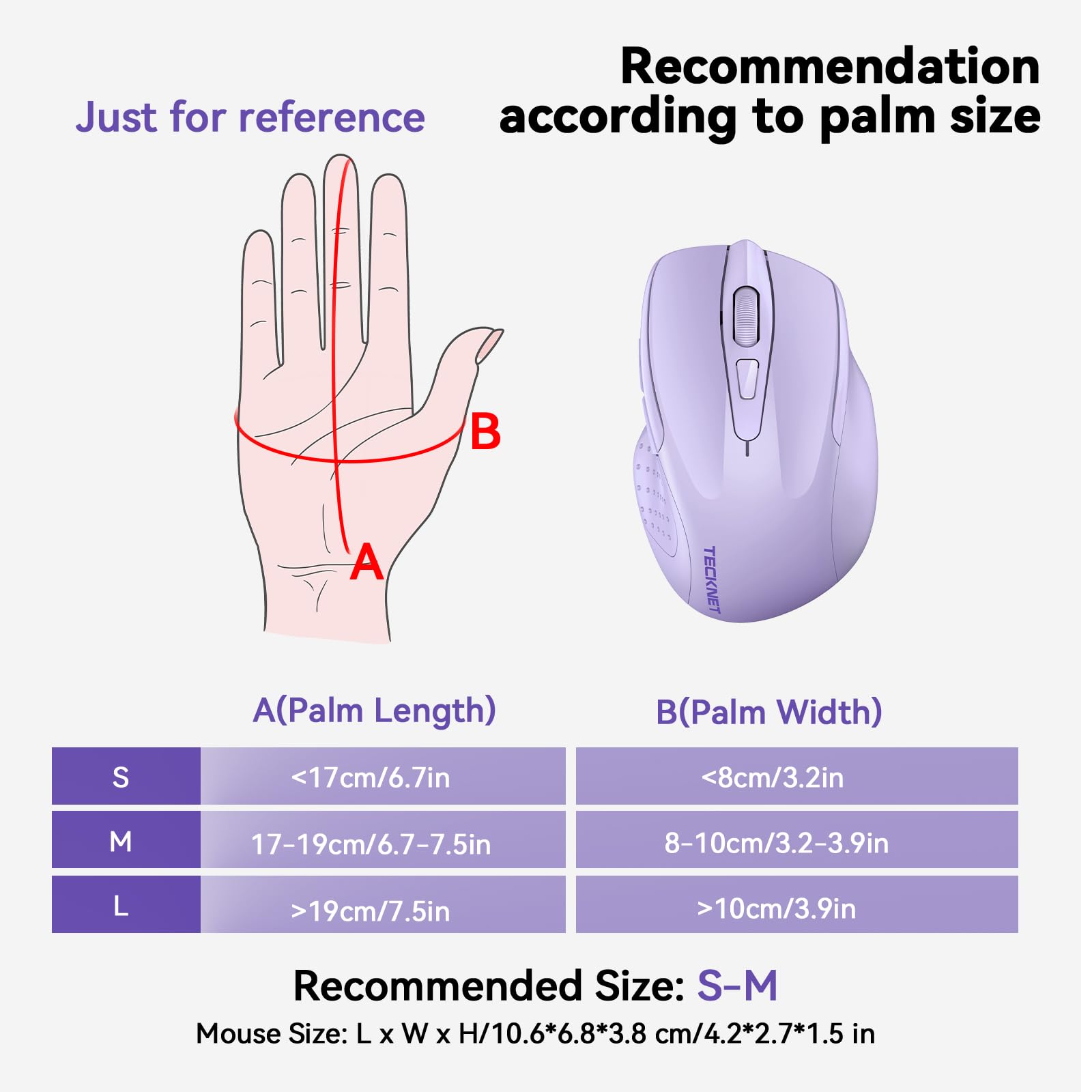 Tecknet Wireless Mouse (Bt5.0/3.0 & 2.4G) Rechargeable 4800 Dpi Silent Mouse 6 Buttons Bluetooth Mouse, Usb A Mouse Wide Compatibility   Lavender