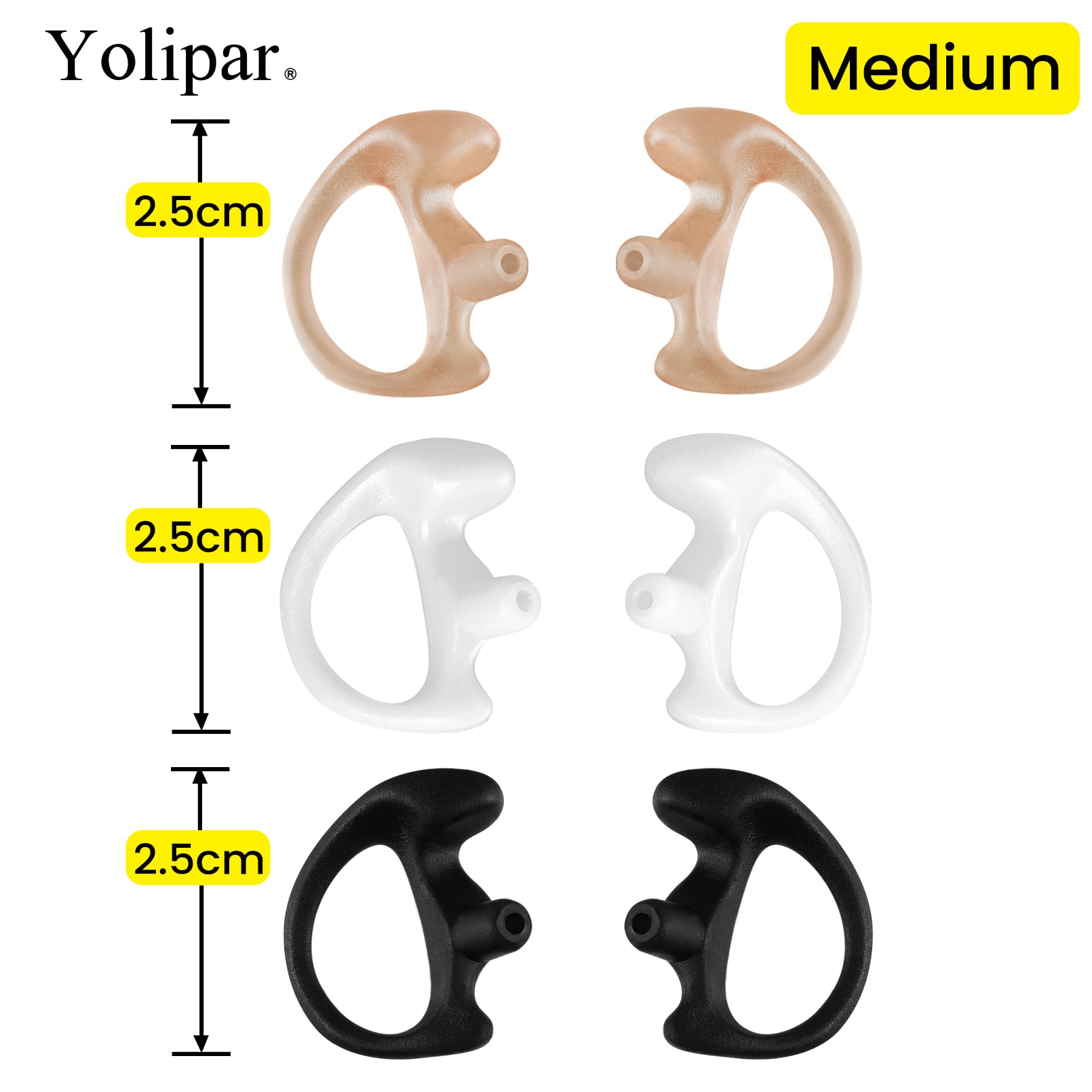 Yolipar Replacement Soft Silicone Eardud Earmold For Walkie Talkie Audio Kit Air Acoustic Tube Earpiece Headset (Three Colour, M