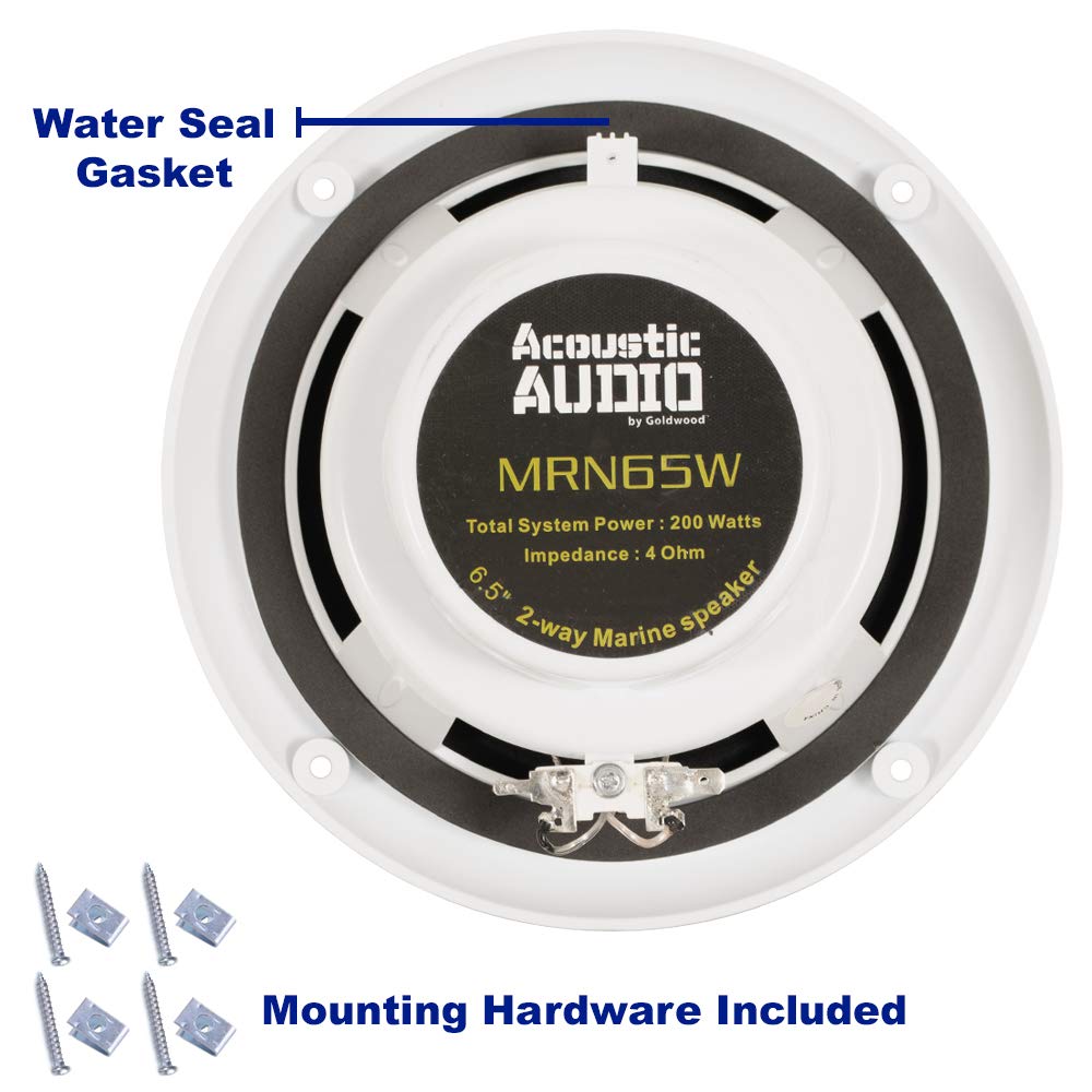 Acoustic Audio By Goldwood Mrn65W Waterproof Flush Mount Marine 6.5'' Speakers 1 Pair Pack White