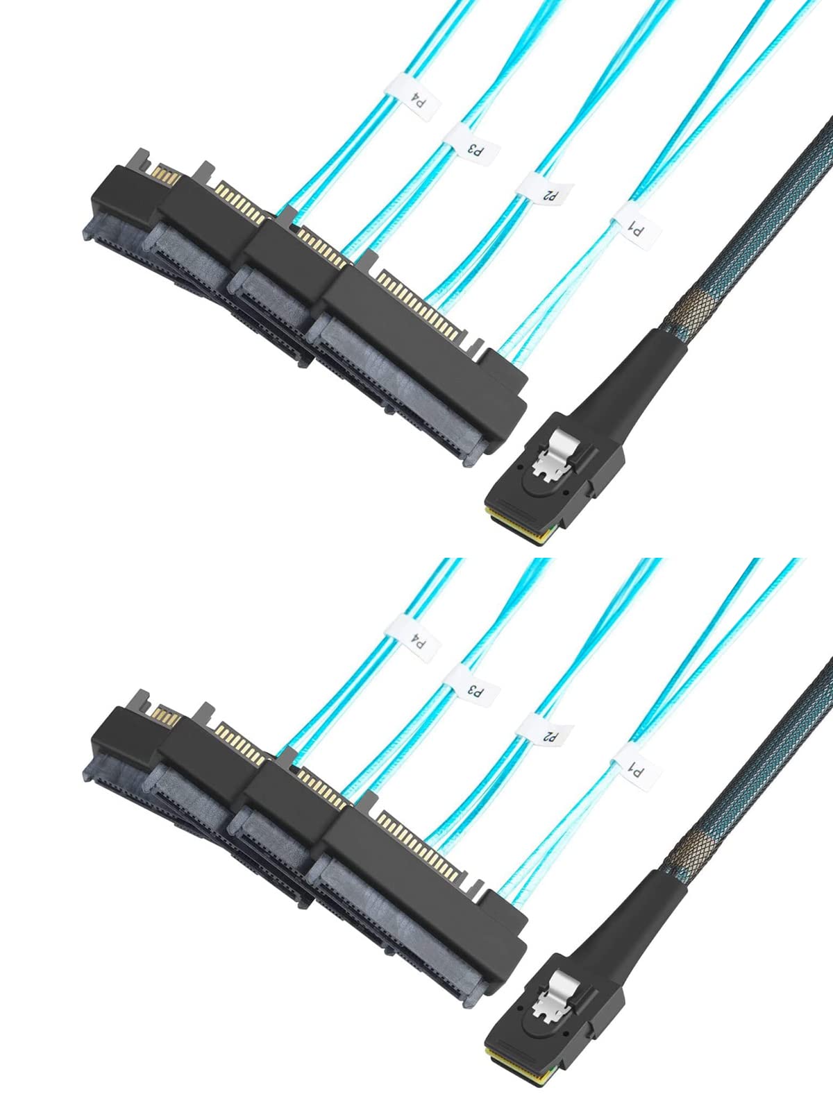 Cablecreation Mini Sas Cable With Sata Power(2Pack), Internal Mini Sas 36 Pin To 4 X 29 Pin Cord With Sata Power, Sff 8087 To Sf