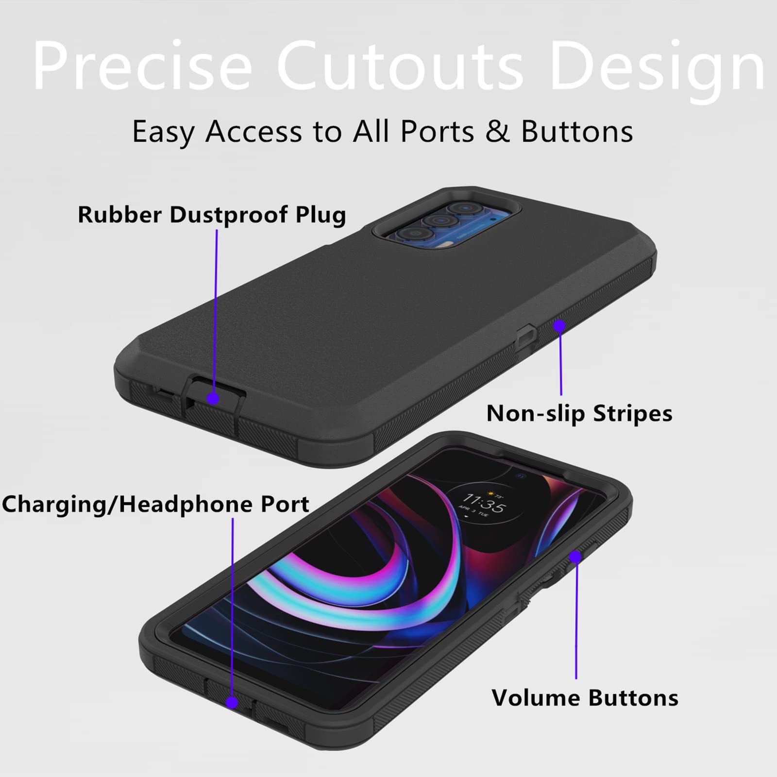 For Motorola Moto Edge 2021 Case, Moto Edge 5G Uw Case, Heavy Duty Defender Case Dustproof Shockproof Protection 3 In 1 Rugged P