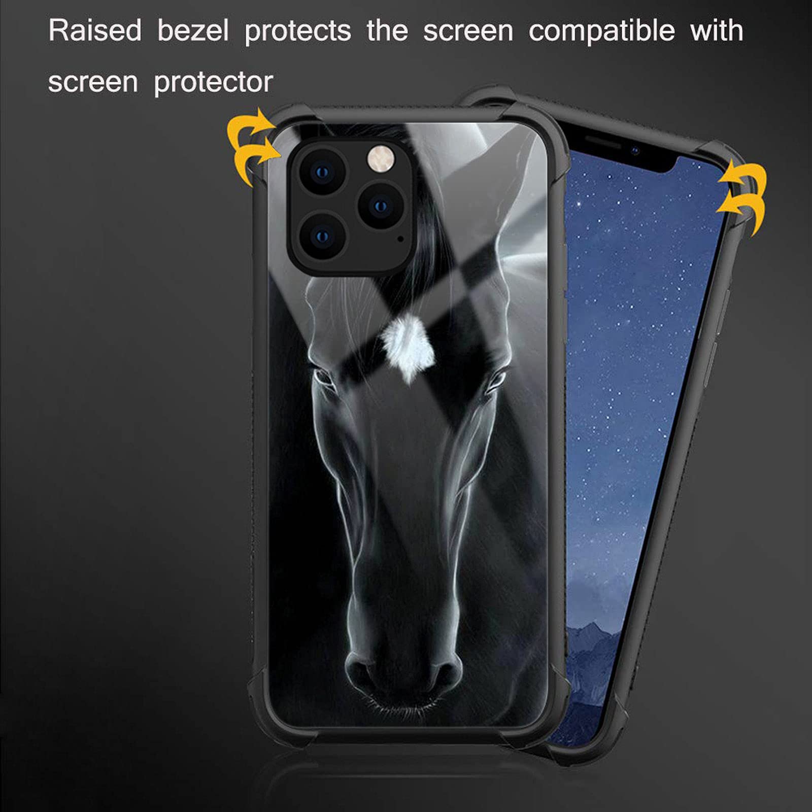 CARLOCA iPhone 13 Mini Case Shockproof Anti-Scratch Black Horse Graphic Design TPU
