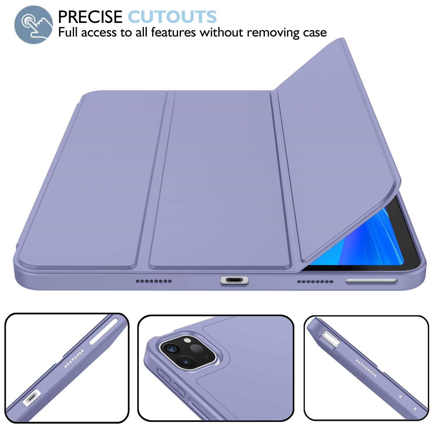 Imieet New Ipad Pro 11 Inch Case 2022(4Th Gen)/ 2021(3Rd Gen) With Pencil Holder [Support Ipad 2Nd Pencil Charging/Pair],Trifold Stand Smart Case With Soft Tpu Back,Auto Wake/Sleep(Lavendar)