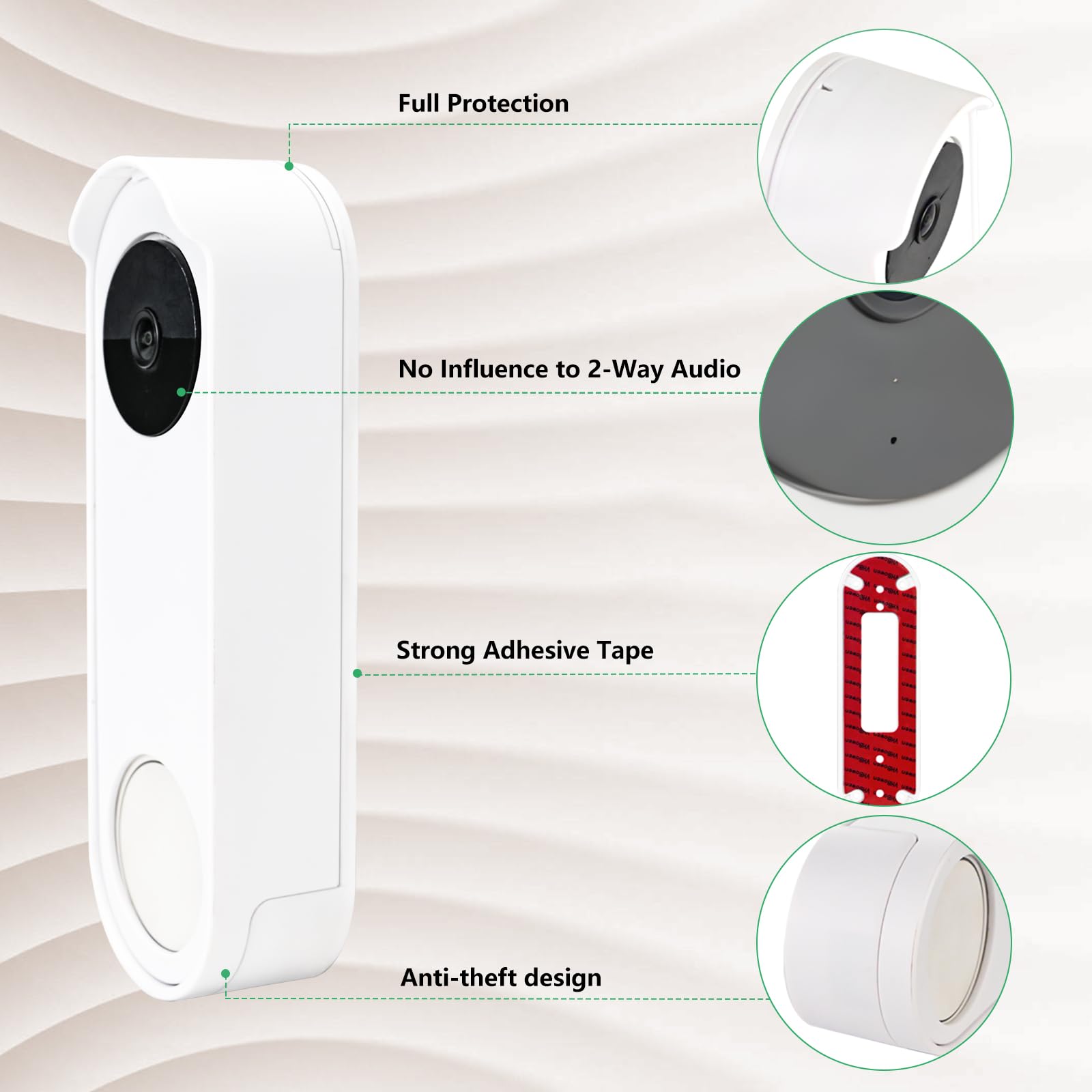 Anti Theft No Drill Doorbell Mount Compatible With Google Nest Doorbell (Battery), Video Doorbell Door Mount For Apartment, Home