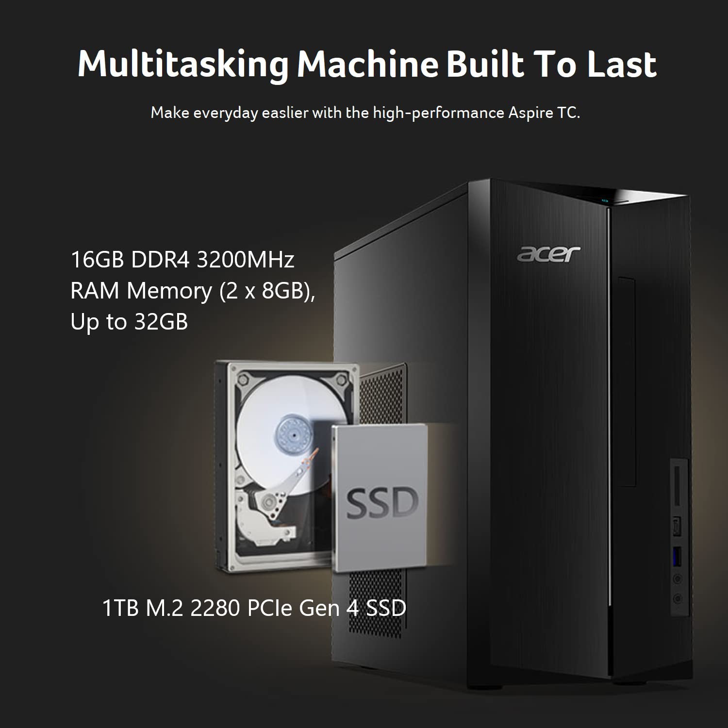 Acer Aspire Tc 1780 Ua93 Desktop | 13Th Gen Intel Core I5 13400 10 Core Processor | 16Gb 3200Mhz Ddr4 | 1Tb M.2 2280 Pcie Gen 4