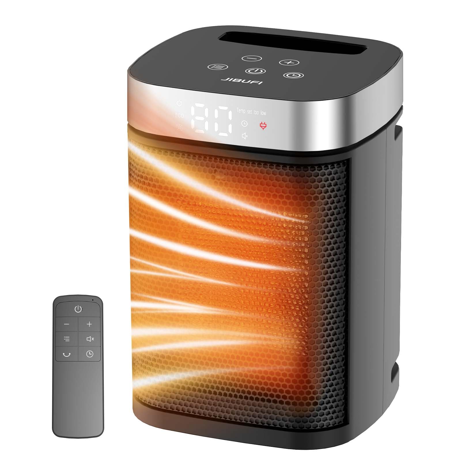 Space Heater, Portable Indoor Heater with Three Heating Modes, Remote Control, Digital Display, 1-12H Timer, Suitable for Office