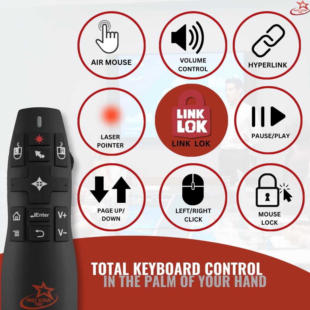 Wireless Powerpoint Presentation Remote Clicker And Keynote Presenter With Wireless Mouse (Pr 820) From Red Star Tec