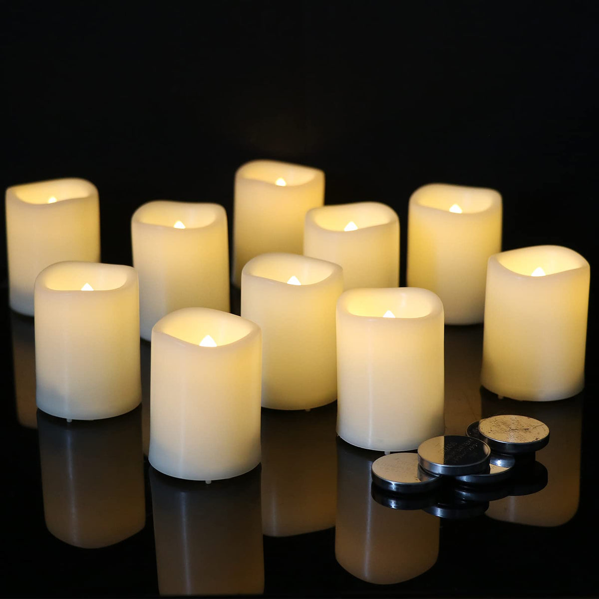 Dromance Flameless Votive Candles With 6 Hour Timer, Battery Operated White Led Flickering Small Pillar Tealight Candles Bulk 1.