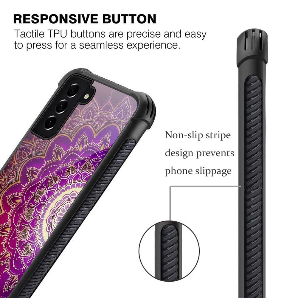 ZHEGAILIAN Phone Case for Samsung Galaxy S21 Ultra 5G Purple Mandala TPU Organic Glass