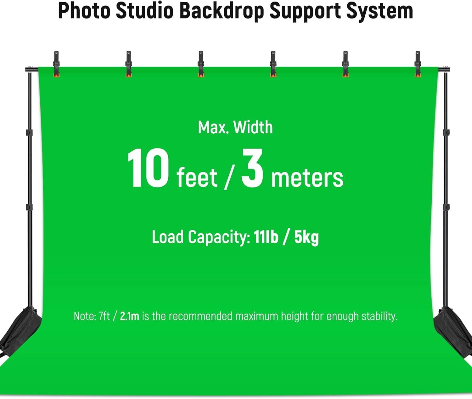 Neewer Photo Studio Backdrop Support System, 10Ft/3M Wide 6.6Ft/2M High Adjustable Background Stand With 4 Crossbars, 6 Backdrop