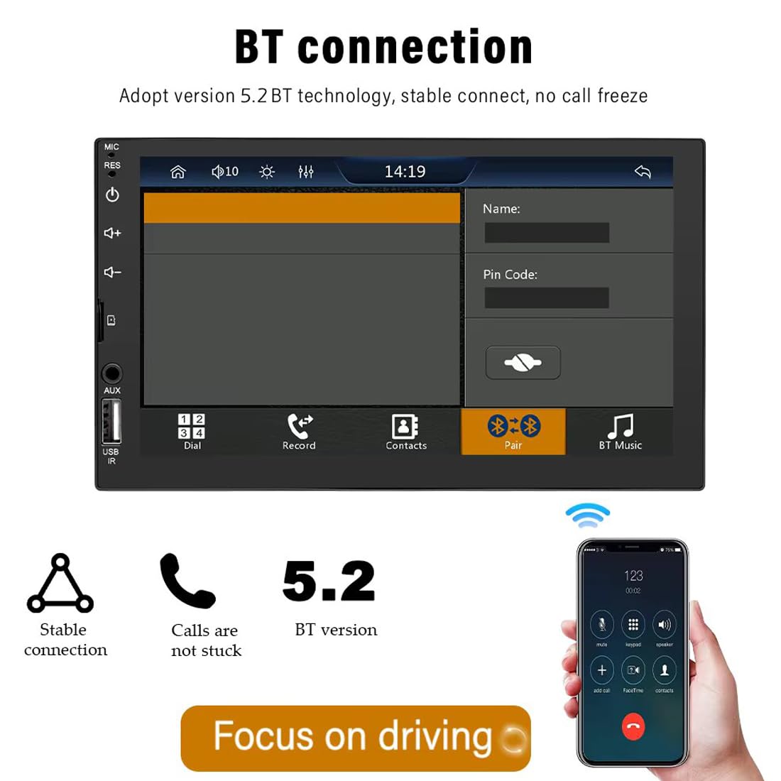 12V 7 Inch Car Radio 2 Din Stereo Fm Compatiable With Android Auto For Carplay Mp5 Player Bluetooth Mirror Link With 8 Led Rever