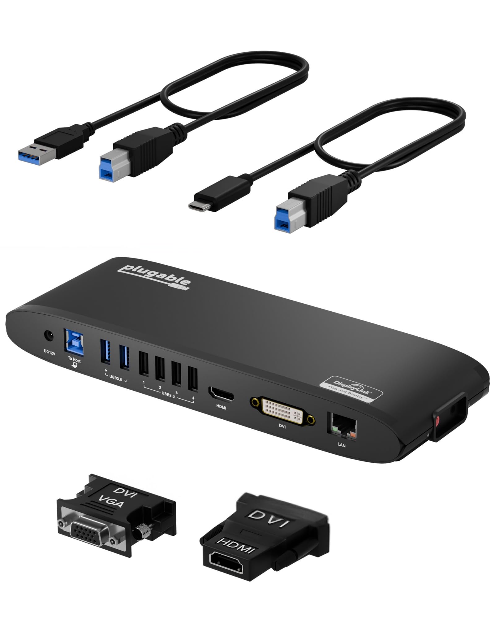Plugable Universal Docking Station for Windows, MacBook, Chromebook - Dual HDMI Monitors or DVI/VGA, Gigabit Ethernet, Audio, 6 
