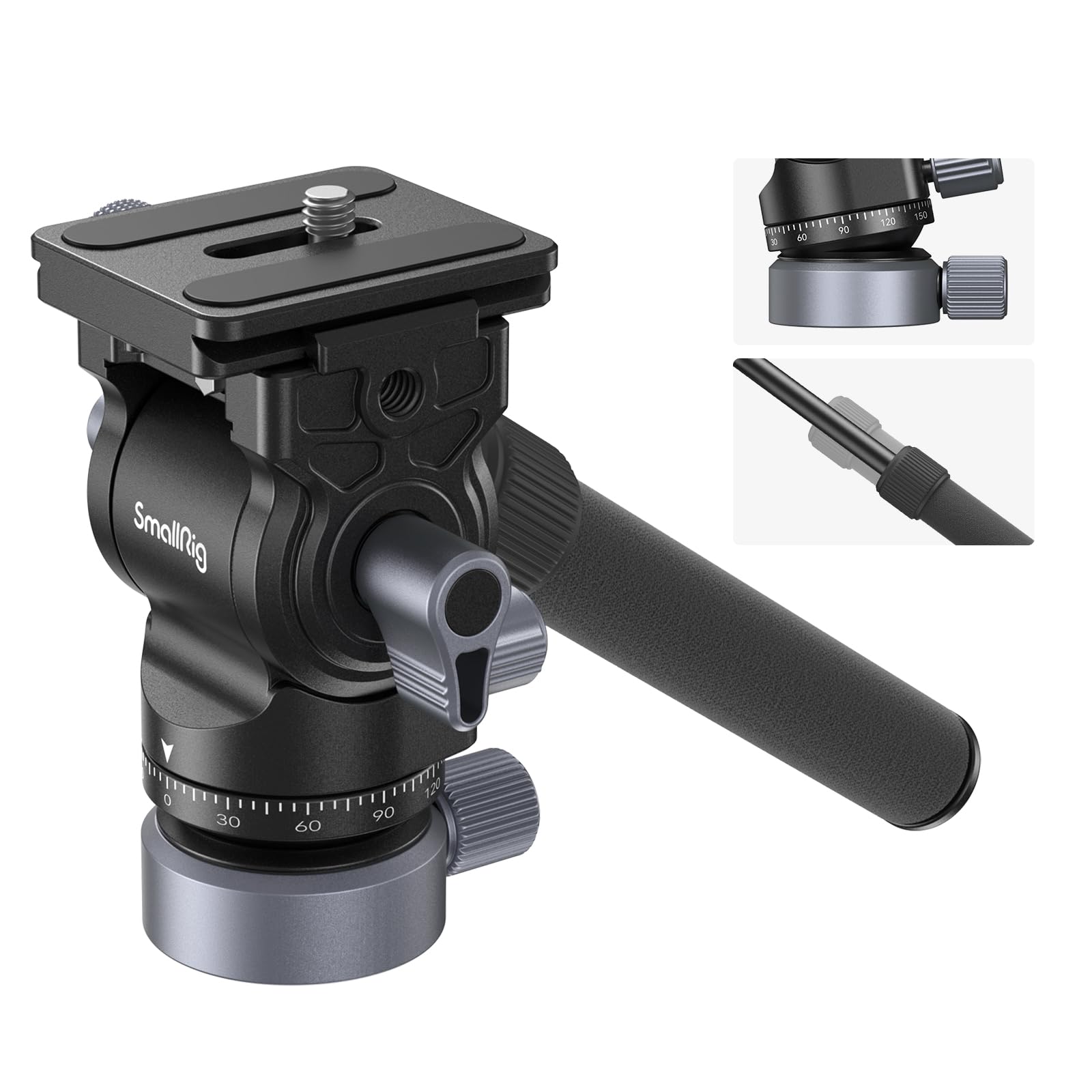 SmallRig Video Head with Leveling Base, Quick Release Plate for Arca Swiss and Adjustable Handle, Tripod Pan Tilt Head Fluid Hea