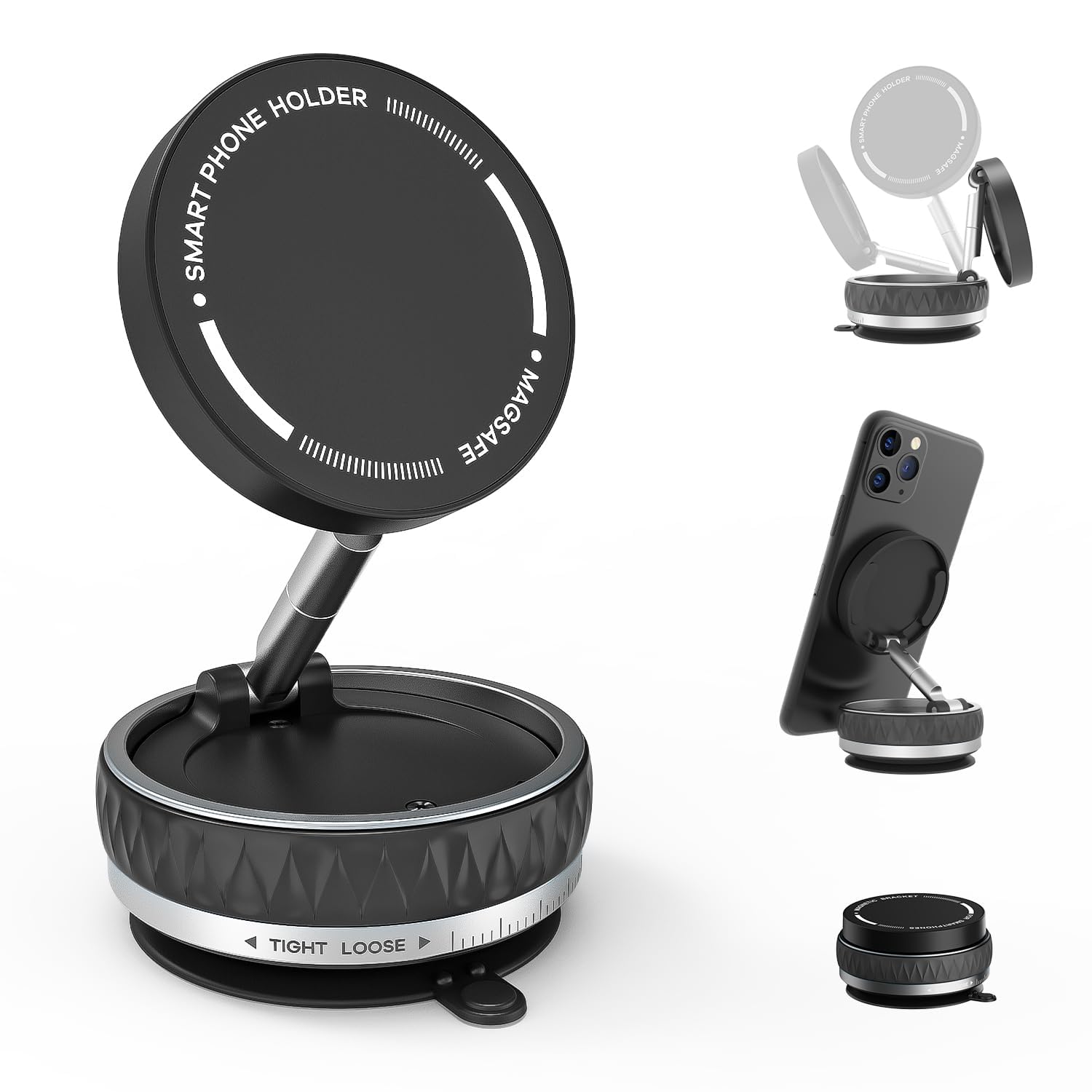 Car Upgraded Mount For Magsafe, [Strongest Suction & 2500Gf Strongest Magnetic] 360Adjustable Cell Phone Holder, With 2Pcs Ring-