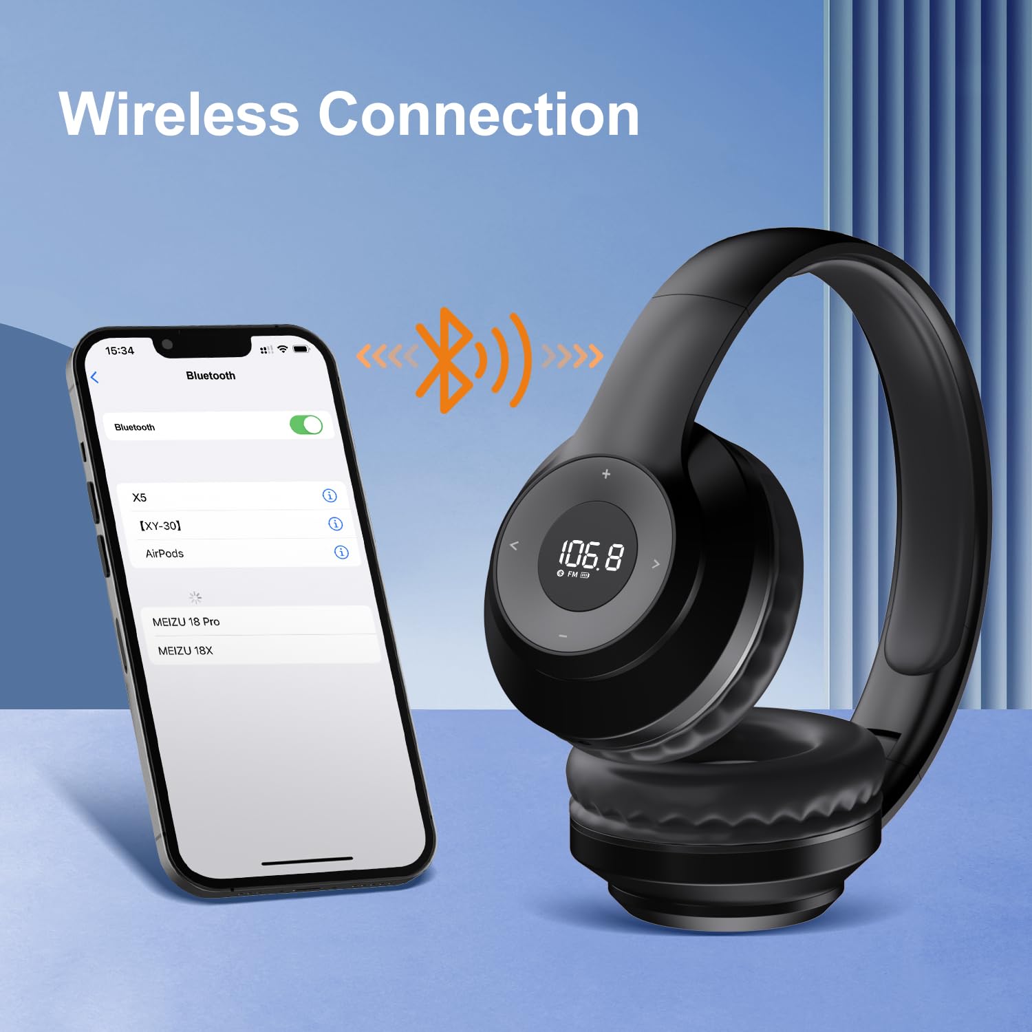 X5 Wireless Fm Radio Headphones With Bluetooth, Built In Microphone, Rechargeable And Portable Radio Headset, Over Ear Headphone