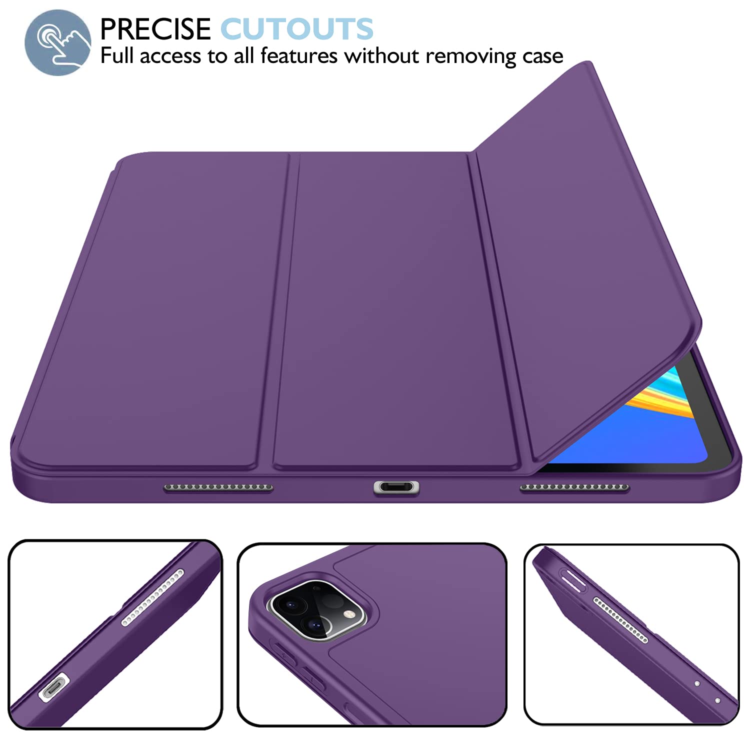 Imieet For Ipad Pro 11 Inch Case M4 2024 (5Th Generation) With Pencil Holder, [Support Pencil Pro And Pencil (Usb C)], Trifold Stand Smart Case With Soft Tpu Back, Auto Wake/Sleep (Dark Purple)