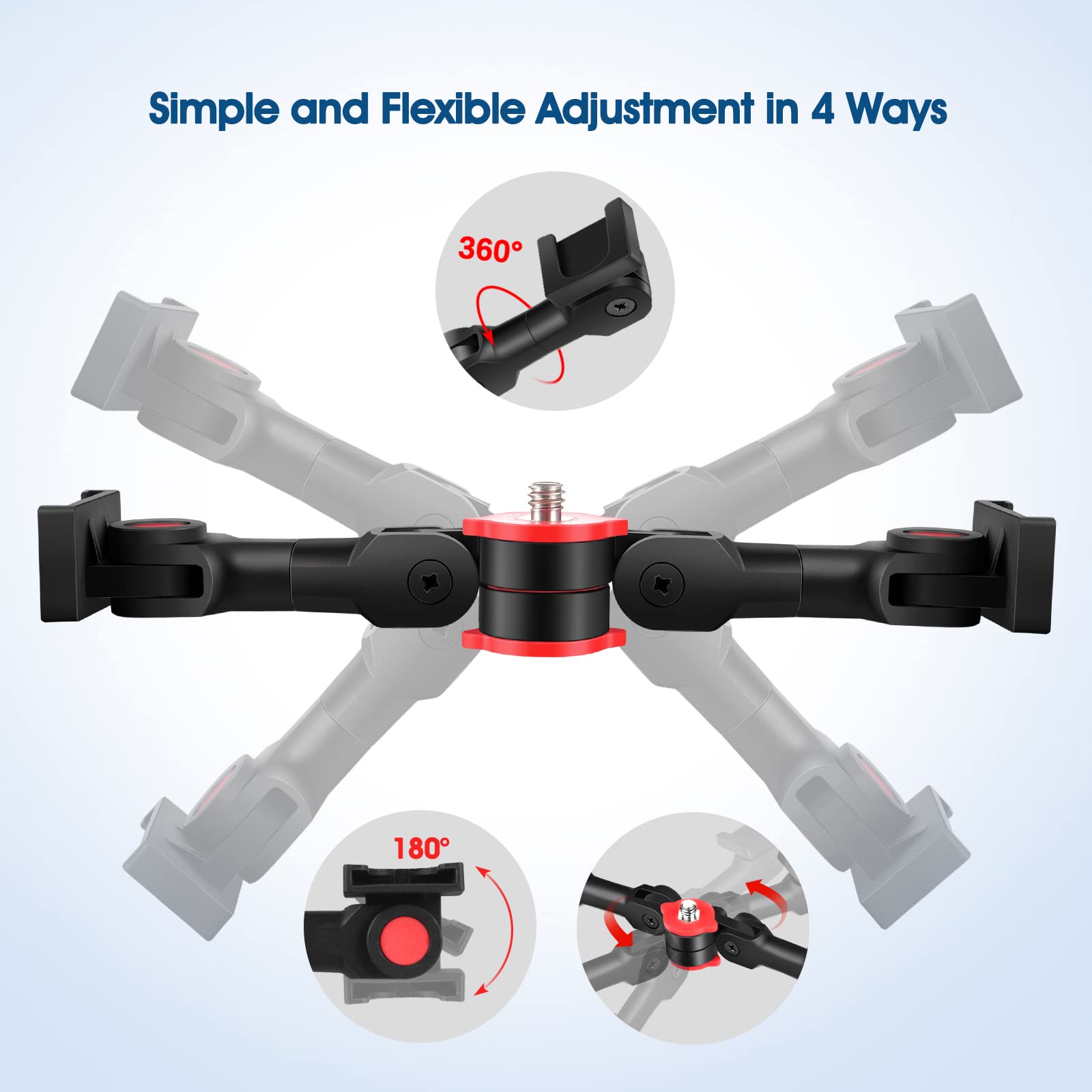 Chromlives Cold Shoe Mount Adapter With Phone Clip,Rotatable Dual Cold Shoe Extension Bracket Hot Shoe Mount Adapter For Led Lig