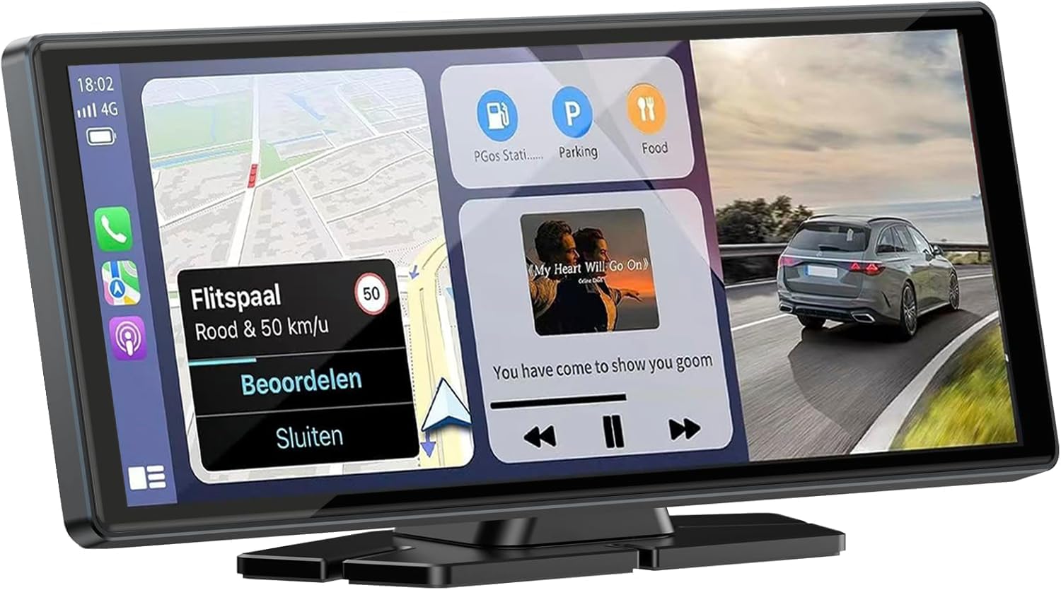 Portable Carplay Screen For Car, 10.26'' Wireless Apple Carplay & Android Auto Touch Screen With 4K Dash Cam,1080P Backup Camera