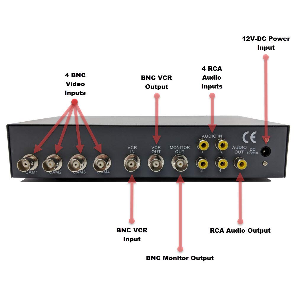 Cctv Camera Pros Vm-Q401A Cctv Bnc Color Quad Processor | Analog Security Camera Mux | Video Screen Splitter | 4 Channel Multipl