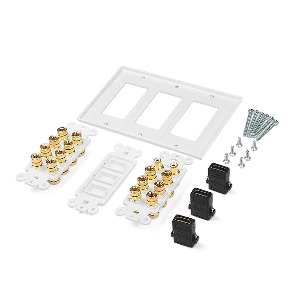 Icespring 3 Gang 7.2 Surround Sound Distribution Home Theater Copper Banana Binding Post Coupler Type Wall Plated For 7 Speakers